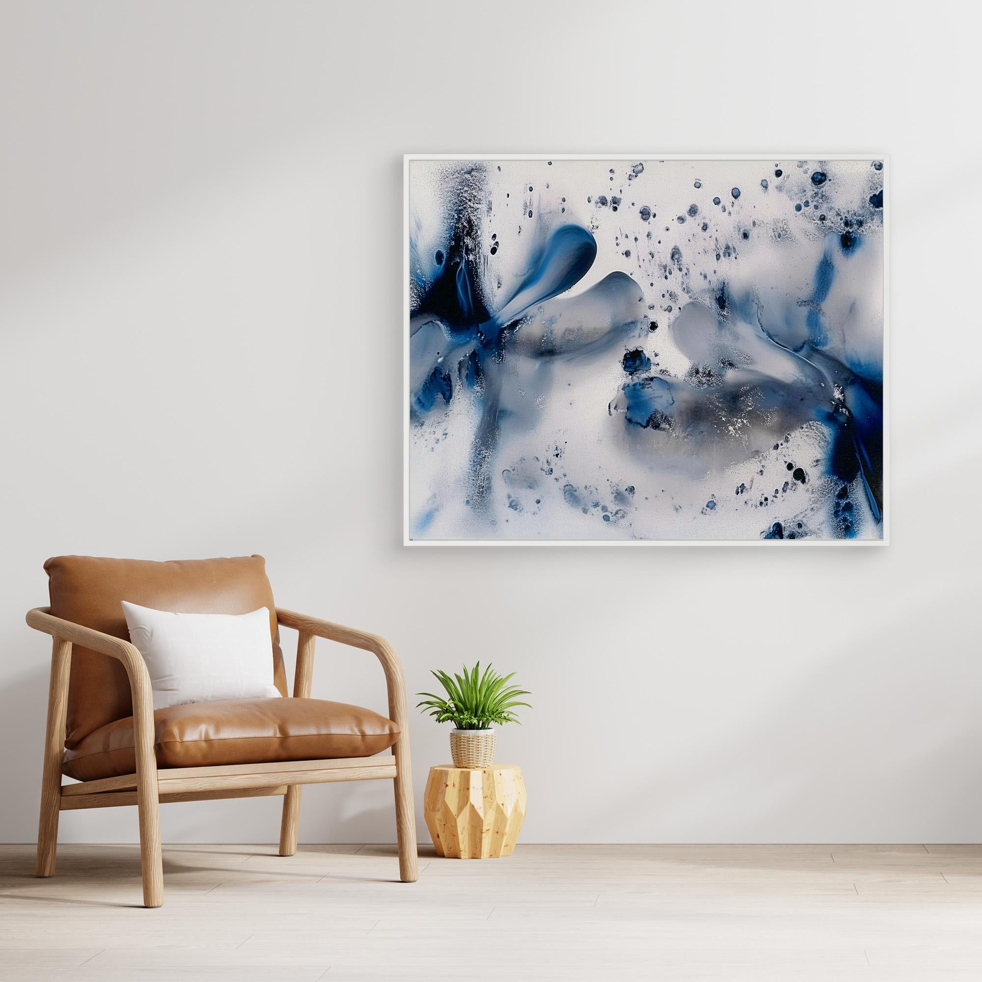 Canvas Print: Abstract Blue & White Fluid Art – Modern Minimalist House Decor