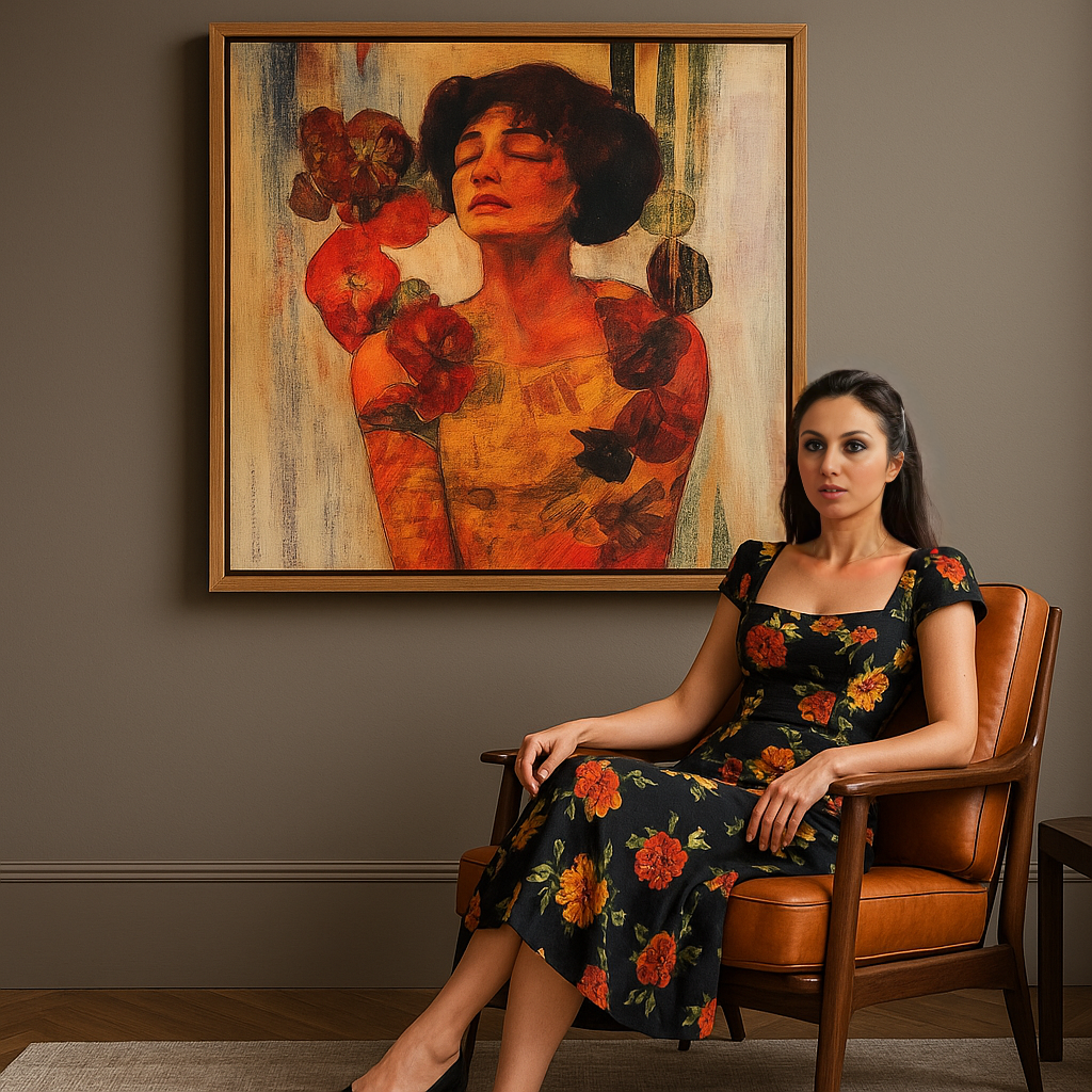 Canvas Print : Radiant Serenity – Vintage Floral Portrait Wall Art - Chiara Rossetti