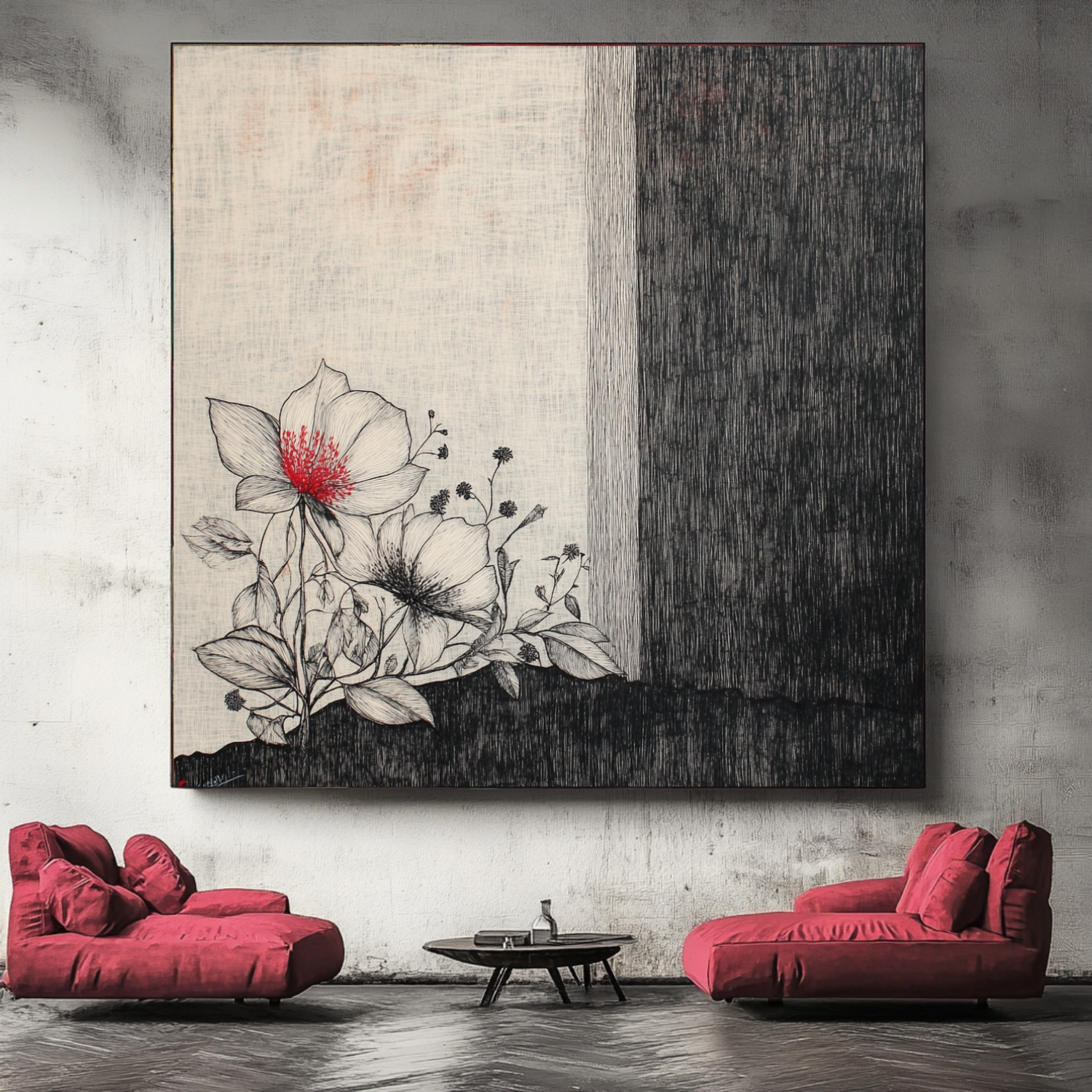 Canvas Print : Floral Serenity - Floral Line Art Wall Art-Chiara Rossetti