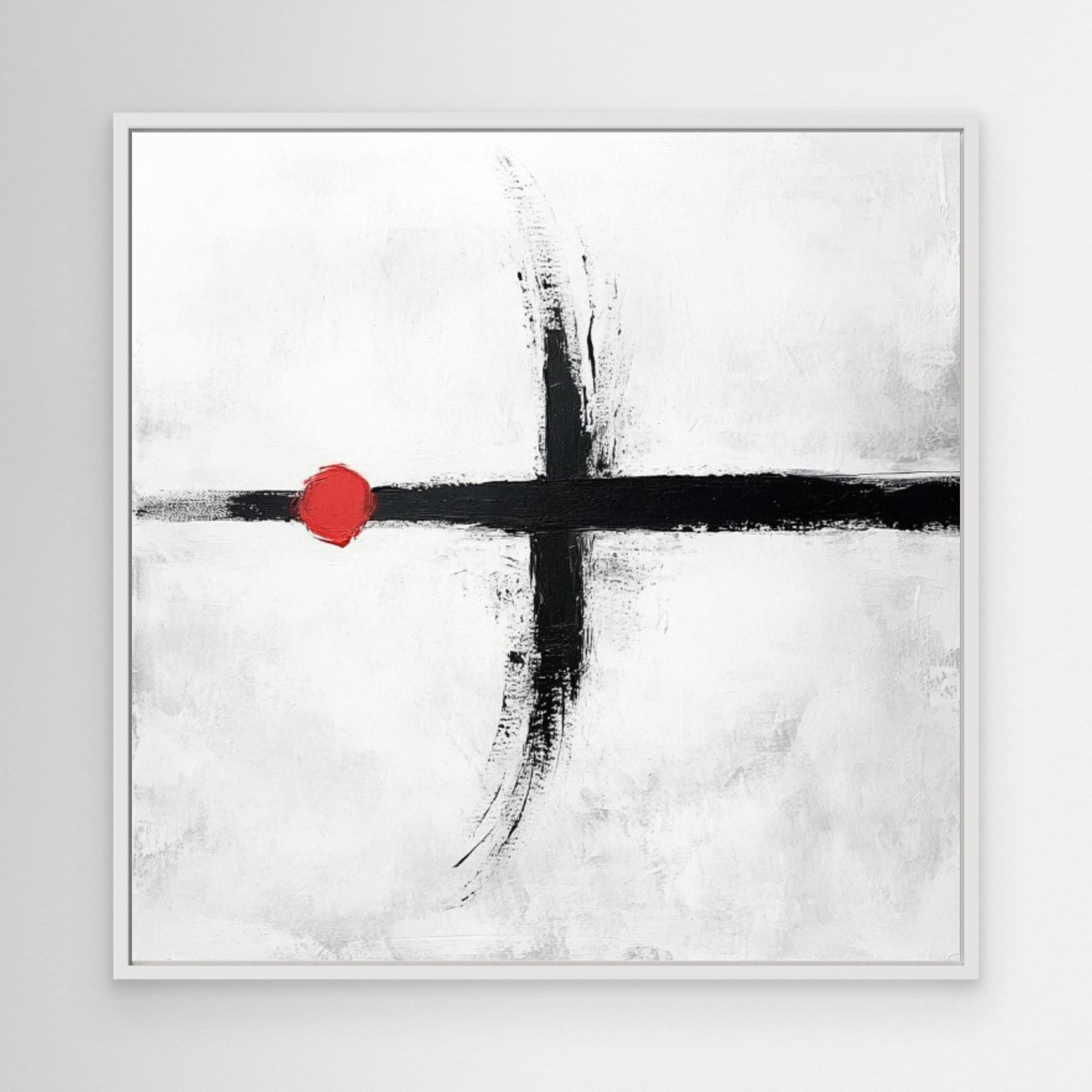 Balance in Red - Minimalist Abstract Wall Art Print - White and Black Painting with Red Accent - Modern Geometric Art for Home or Office Decor