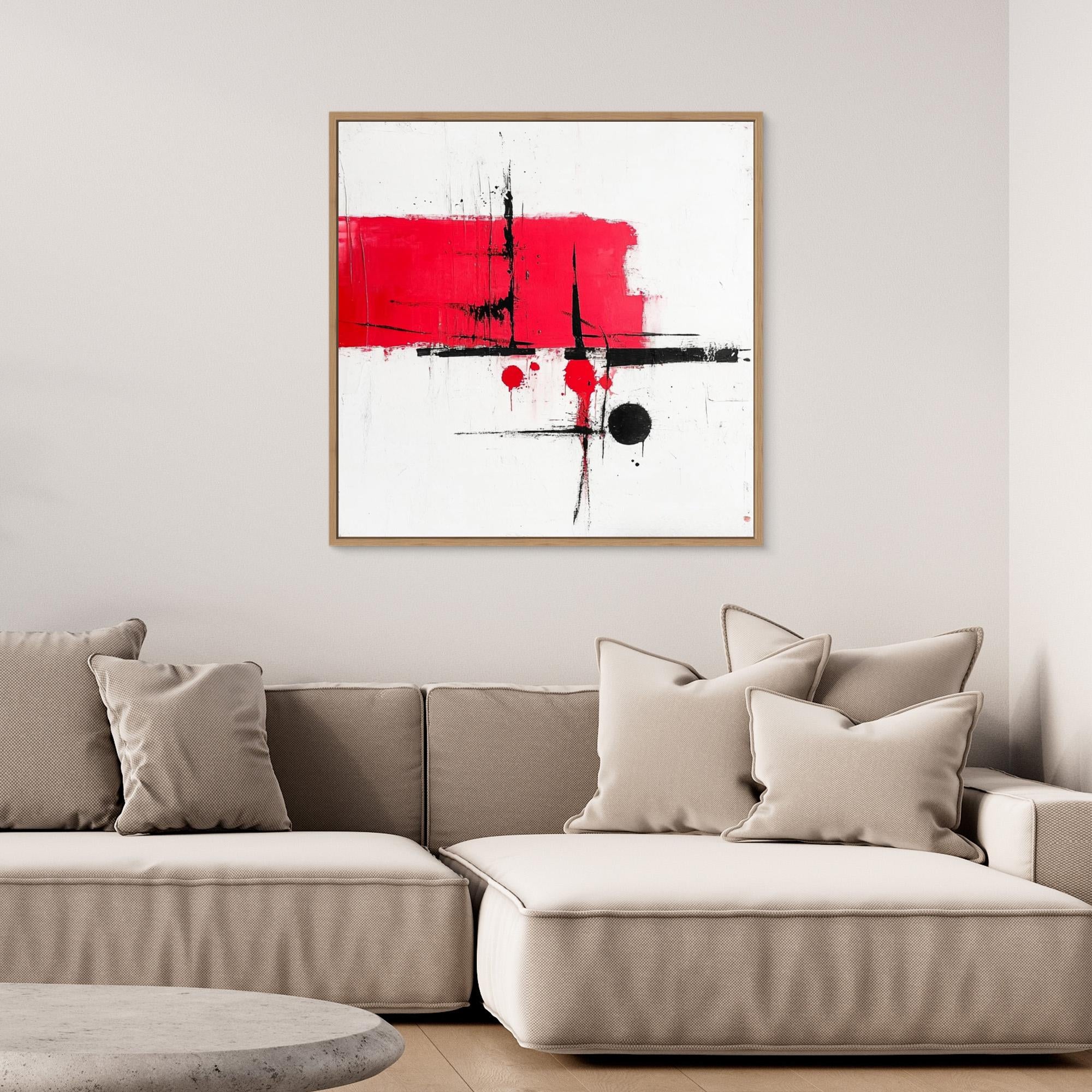 Crimson Balance - Wall Art Print - Abstract Red And Black Wall Art, Modern Minimalist Canvas Print, White Abstract Wall Art For Living Room, Bold Geometric Art Design