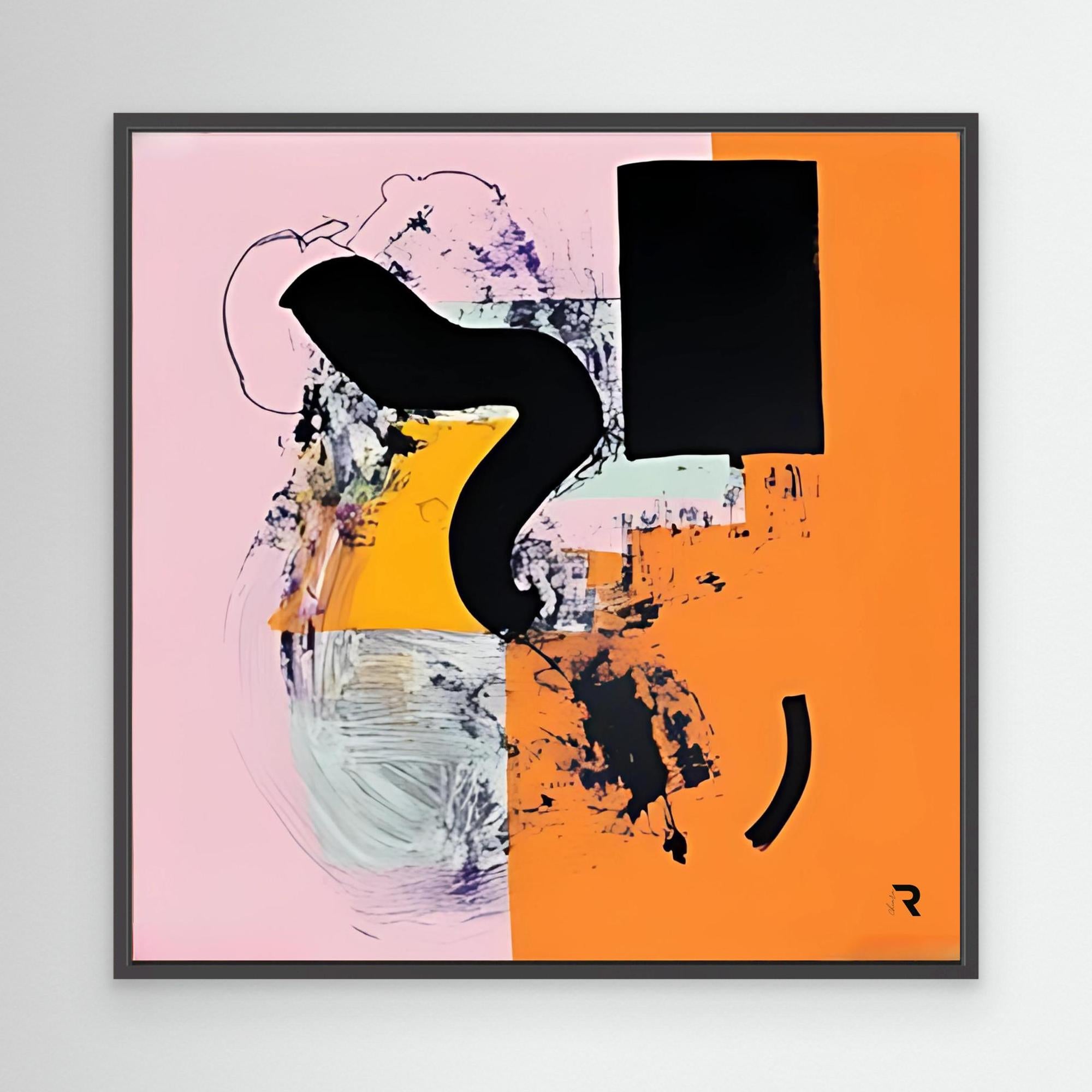 Dynamic Flow- Print Wall Art - Abstract Modern Wall Art, Pink And Orange Geometric Print, Large Framed Contemporary Art, Bold Black And Yellow Accent Wall Decor, Minimalist Canvas Print For Living Rooms