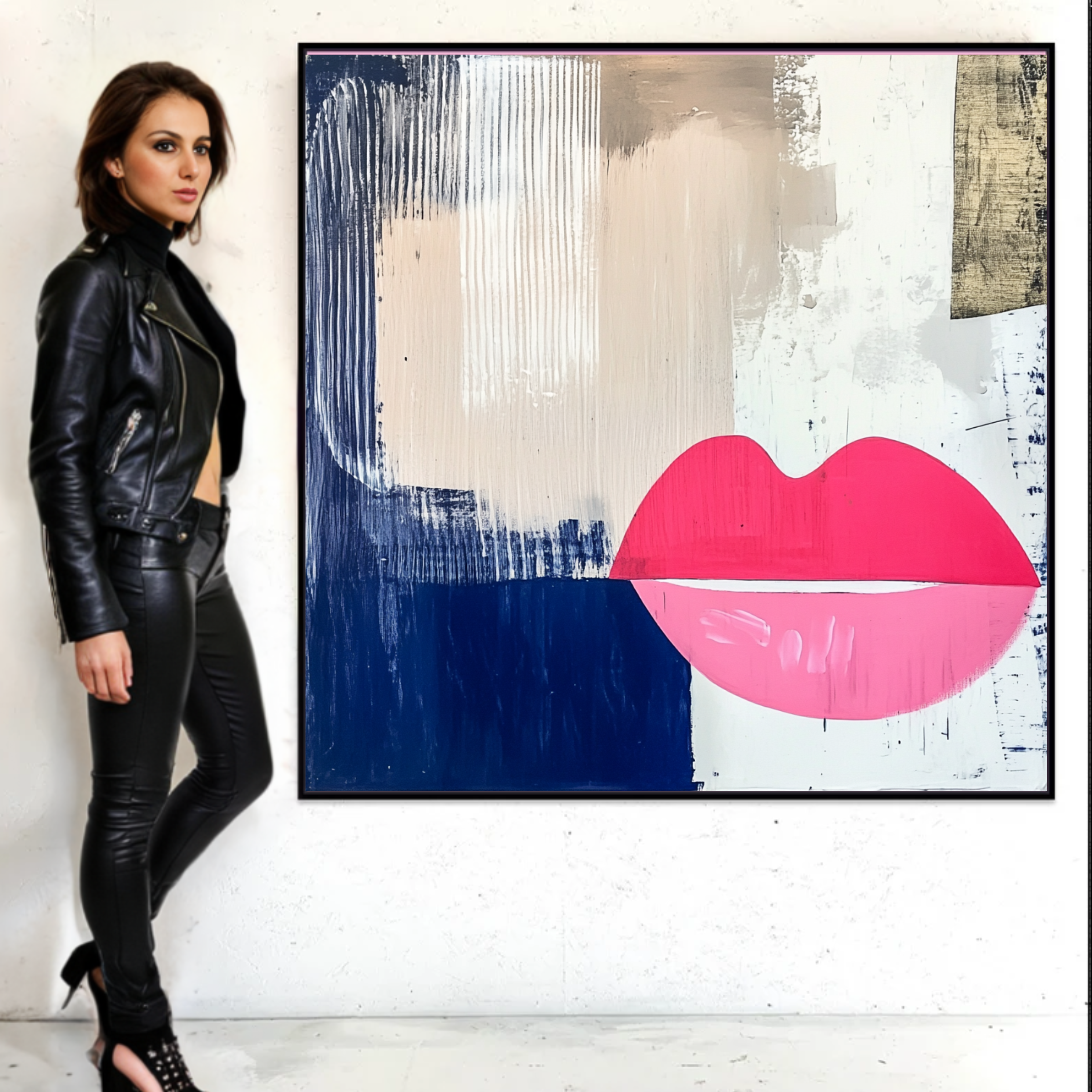 Canvas Print : Lips Abstract Print – Modern Wall Art on Canvas-Chiara Rossetti