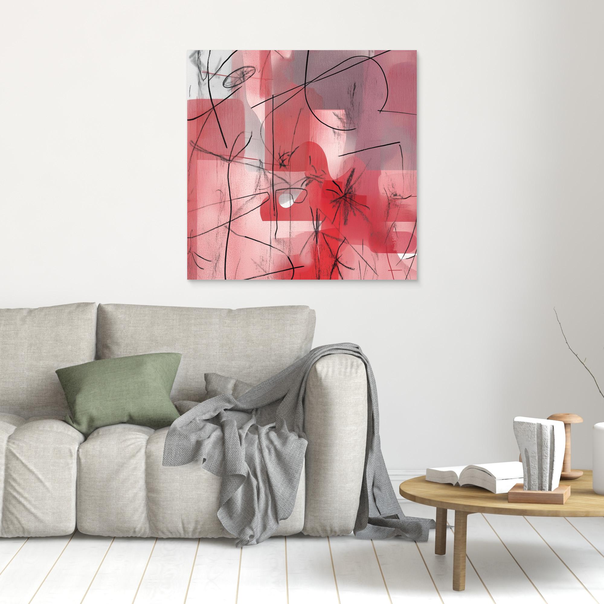 Canvas Print: Scarlet Whispers - Abstract Minimalist Line Art