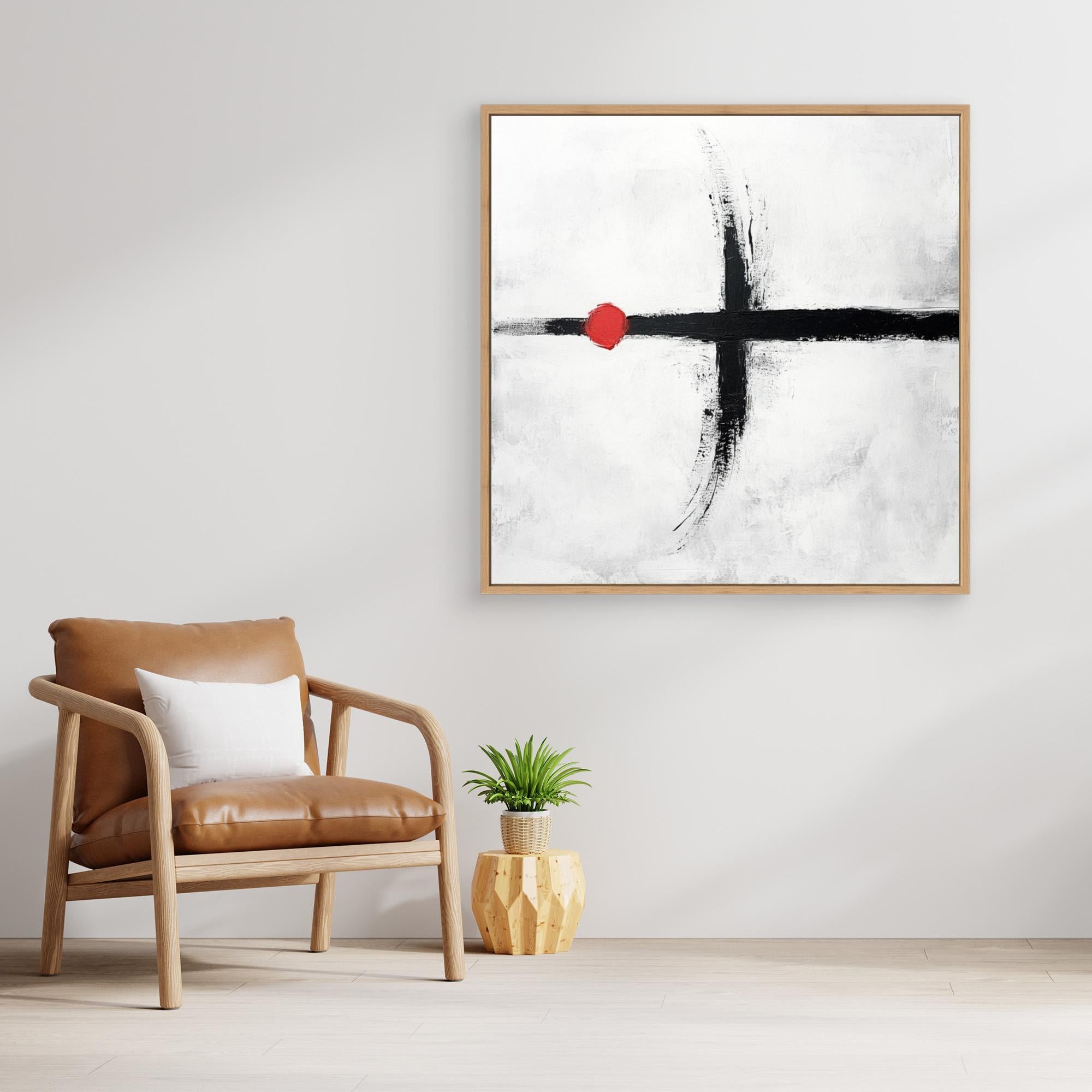 Balance in Red - Minimalist Abstract Wall Art Print - White and Black Painting with Red Accent - Modern Geometric Art for Home or Office Decor