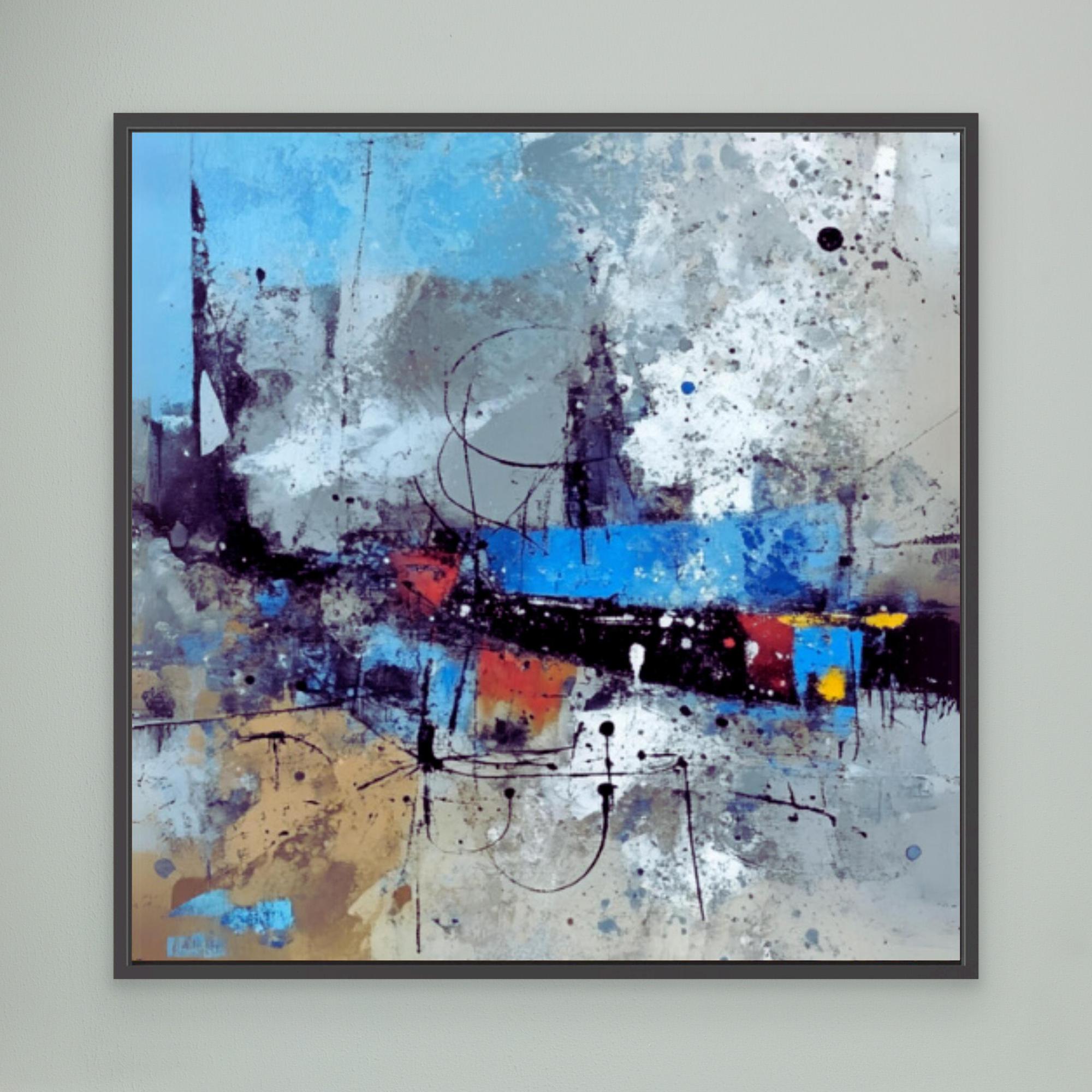 Canvas Print: "Urban Symphony in Blues and Neutrals - Blue Abstract Print