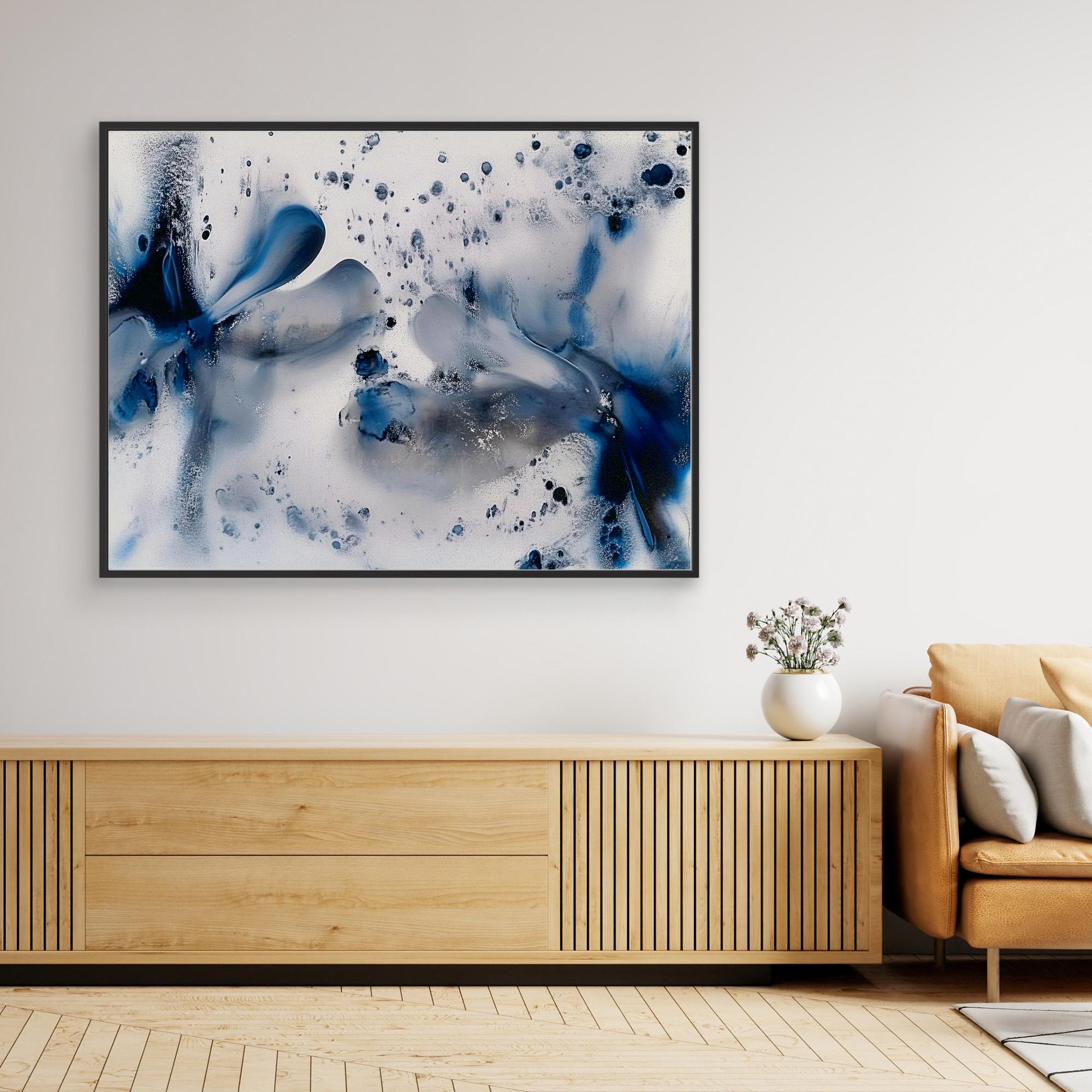 Canvas Print: Abstract Blue & White Fluid Art – Modern Minimalist House Decor