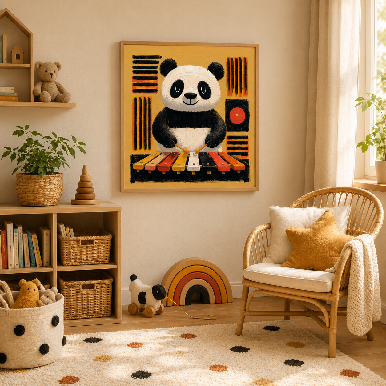 Panda Wall Art Nursery Canvas Print Set of 3 — Panda Band by Rossetti Art