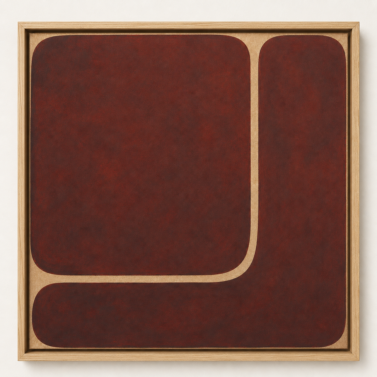 Quiet Divide burgundy wall art canvas print in a handcrafted oak floater frame, by Rossetti Art