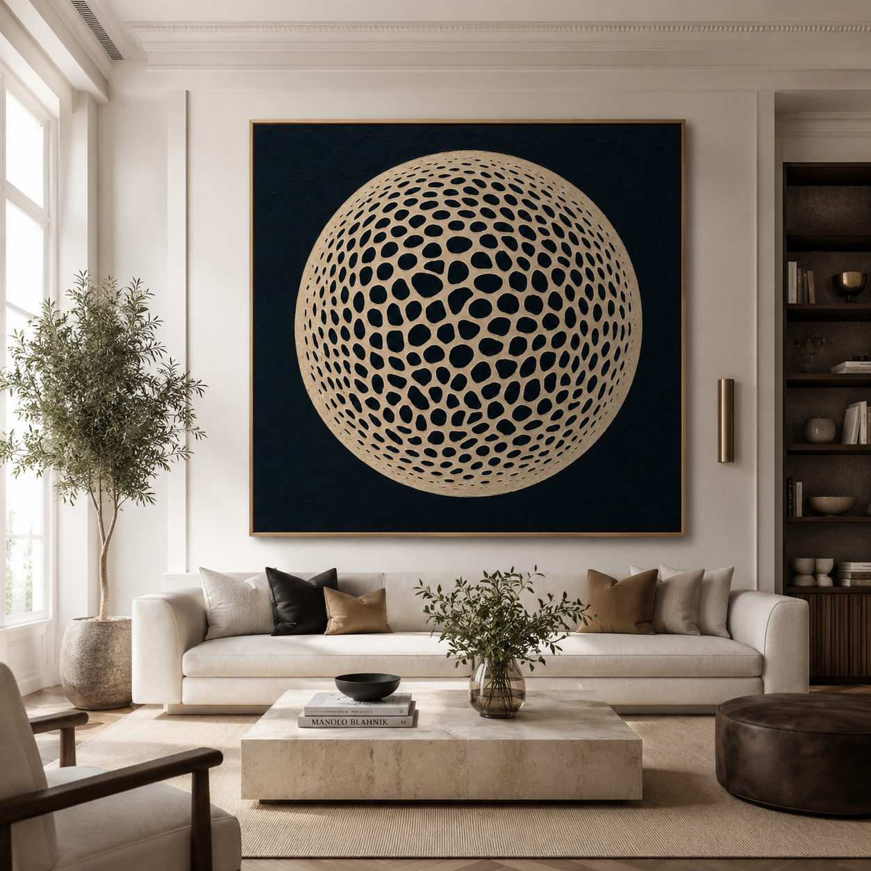 Beige Abstract Wall Art Canvas Print — Lattice Moon by Rossetti Art