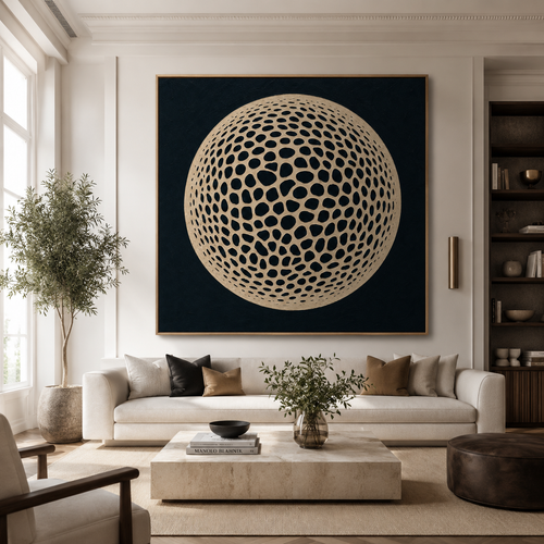 Beige Abstract Wall Art Canvas Print — Lattice Moon by Rossetti Art