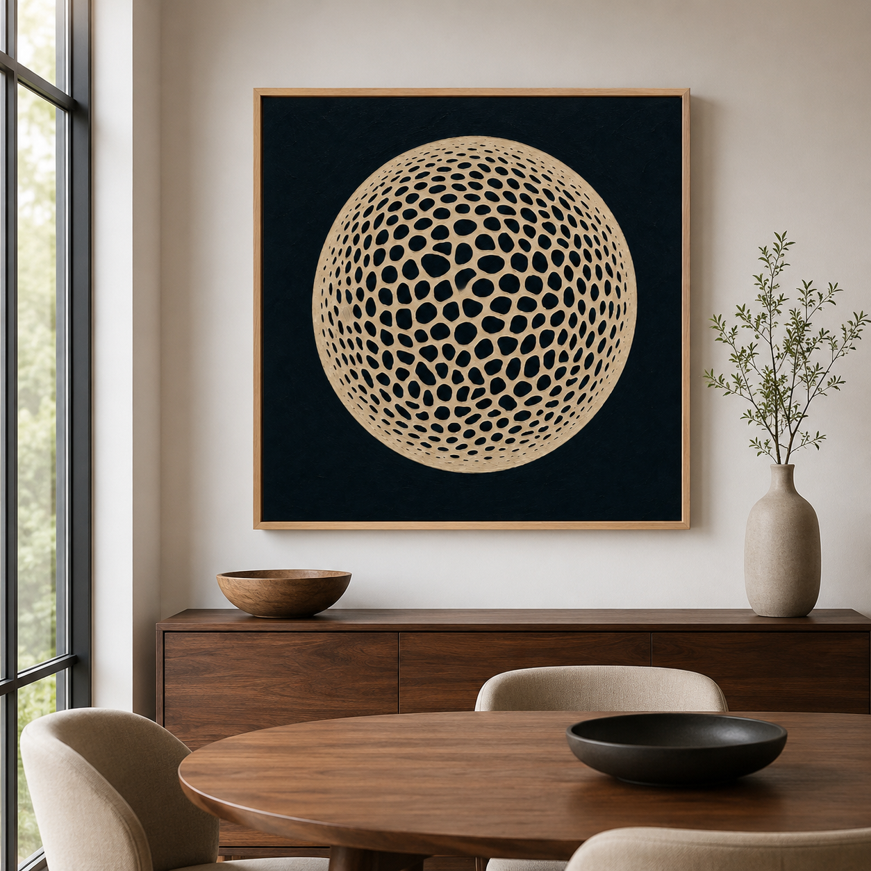 Beige Abstract Wall Art Canvas Print — Lattice Moon by Rossetti Art