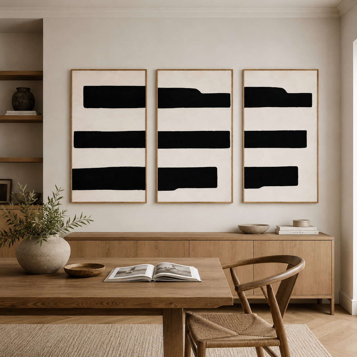 Minimalist Abstract Painting Original  — Still Strata Set of 3 by Rossetti Art