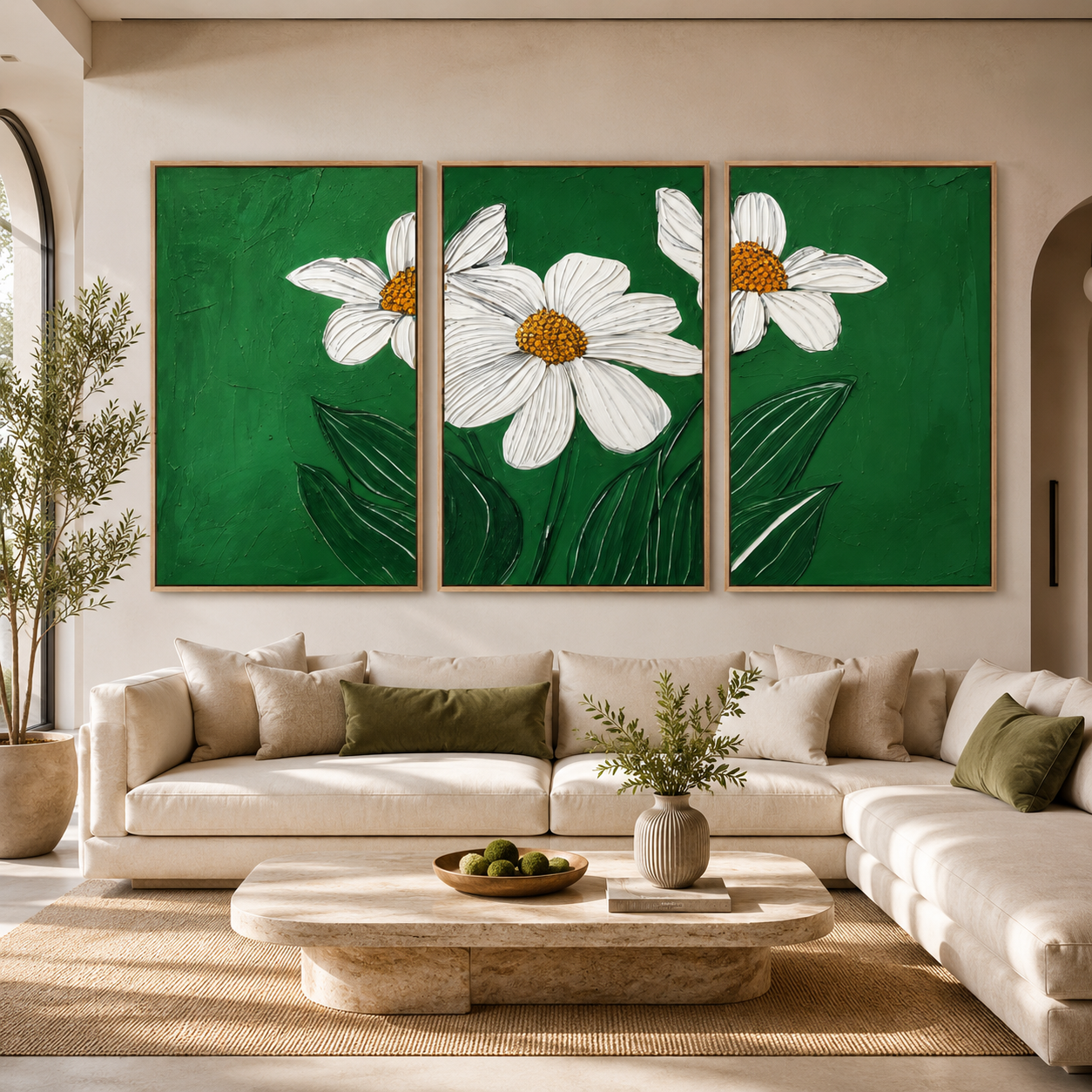 Daisy Wall Art Original Painting — Bloom Triptych by Rossetti Art