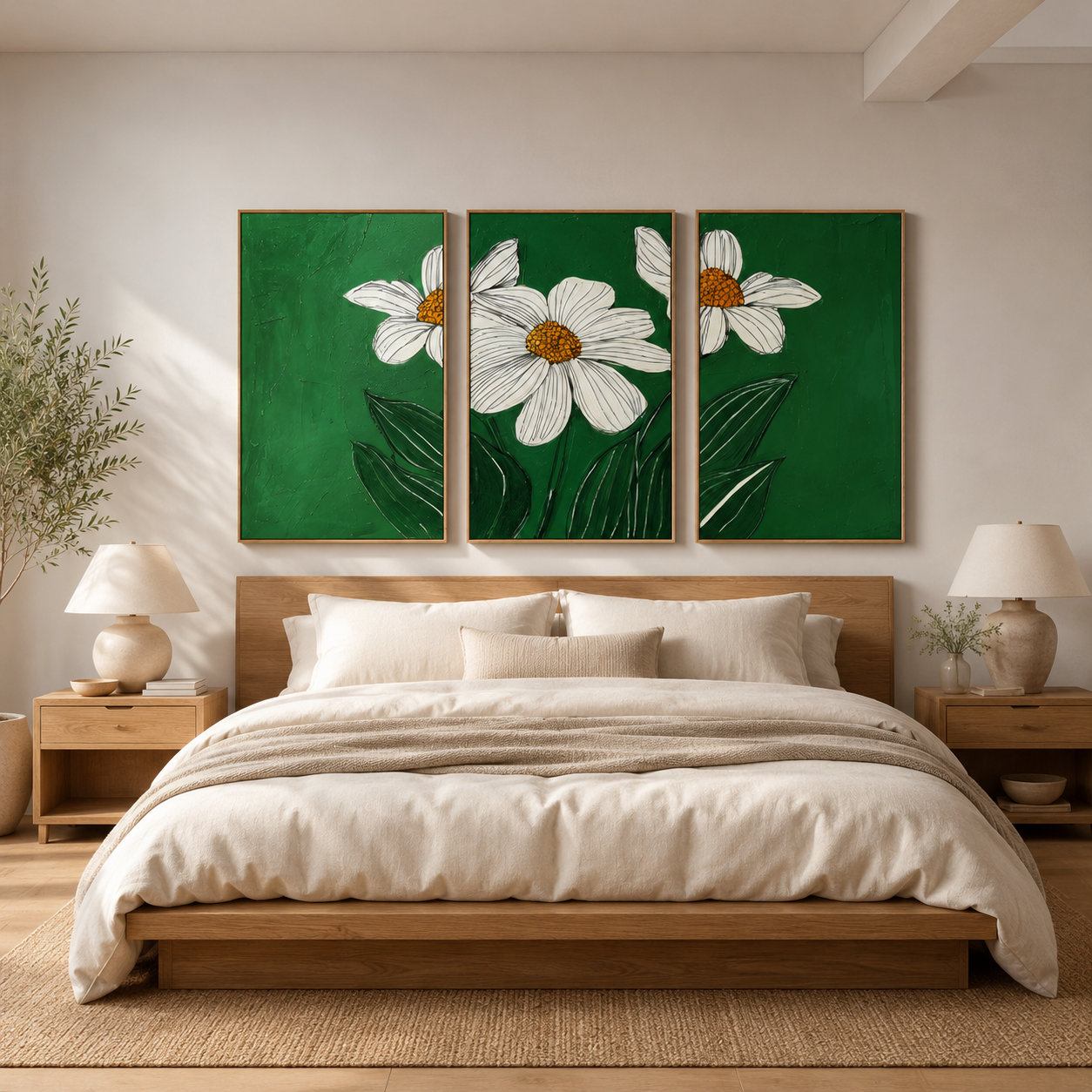Daisy Wall Art Original Painting — Bloom Triptych by Rossetti Art