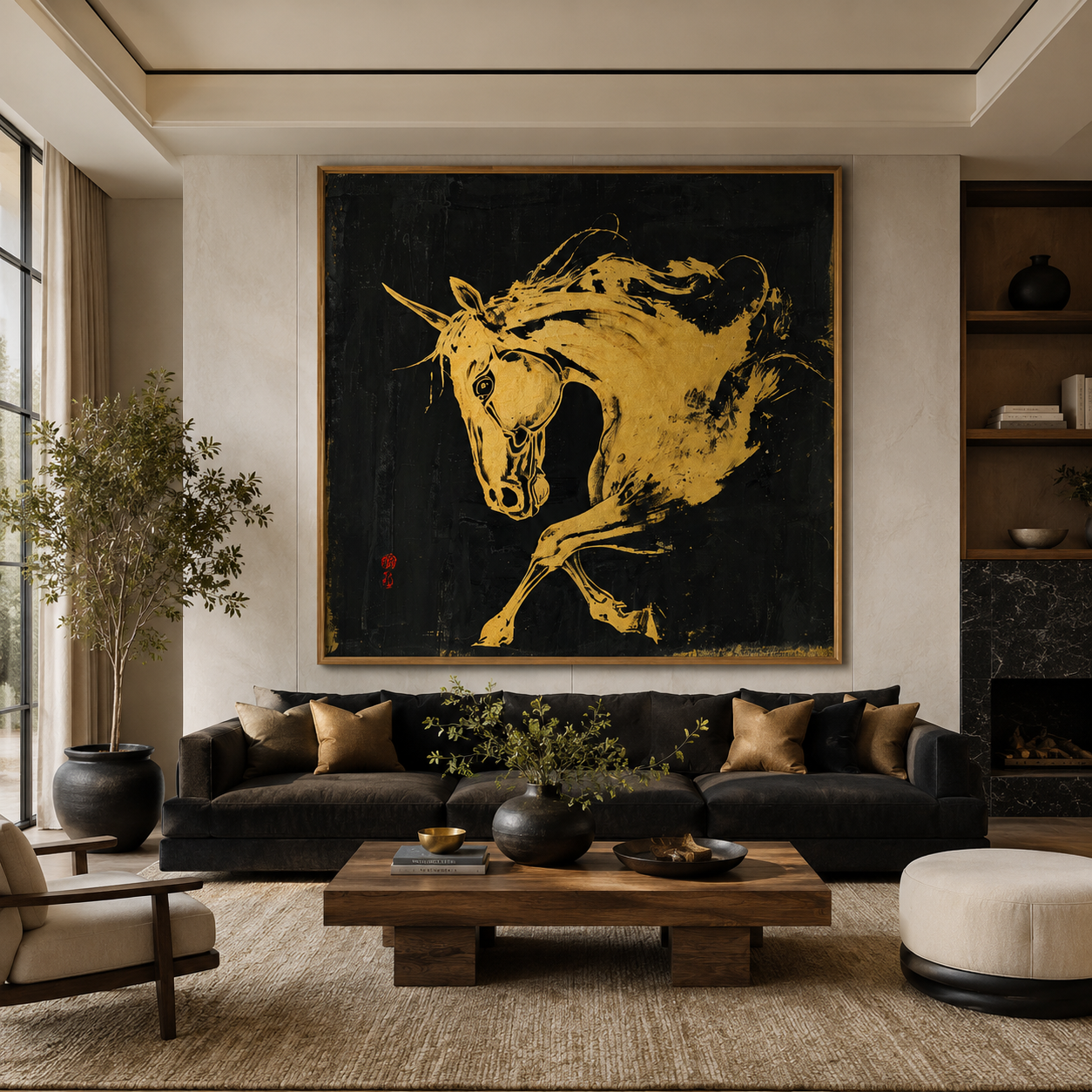 Horse Wall Art Large Canvas Print — Golden Charge by Rossetti Art