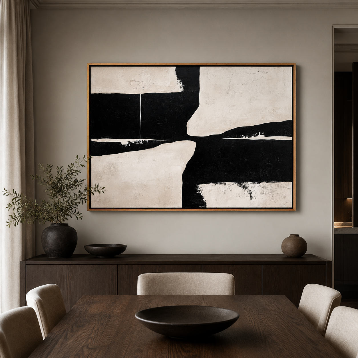 Black and White Abstract Painting Large — Confluence by Rossetti Art