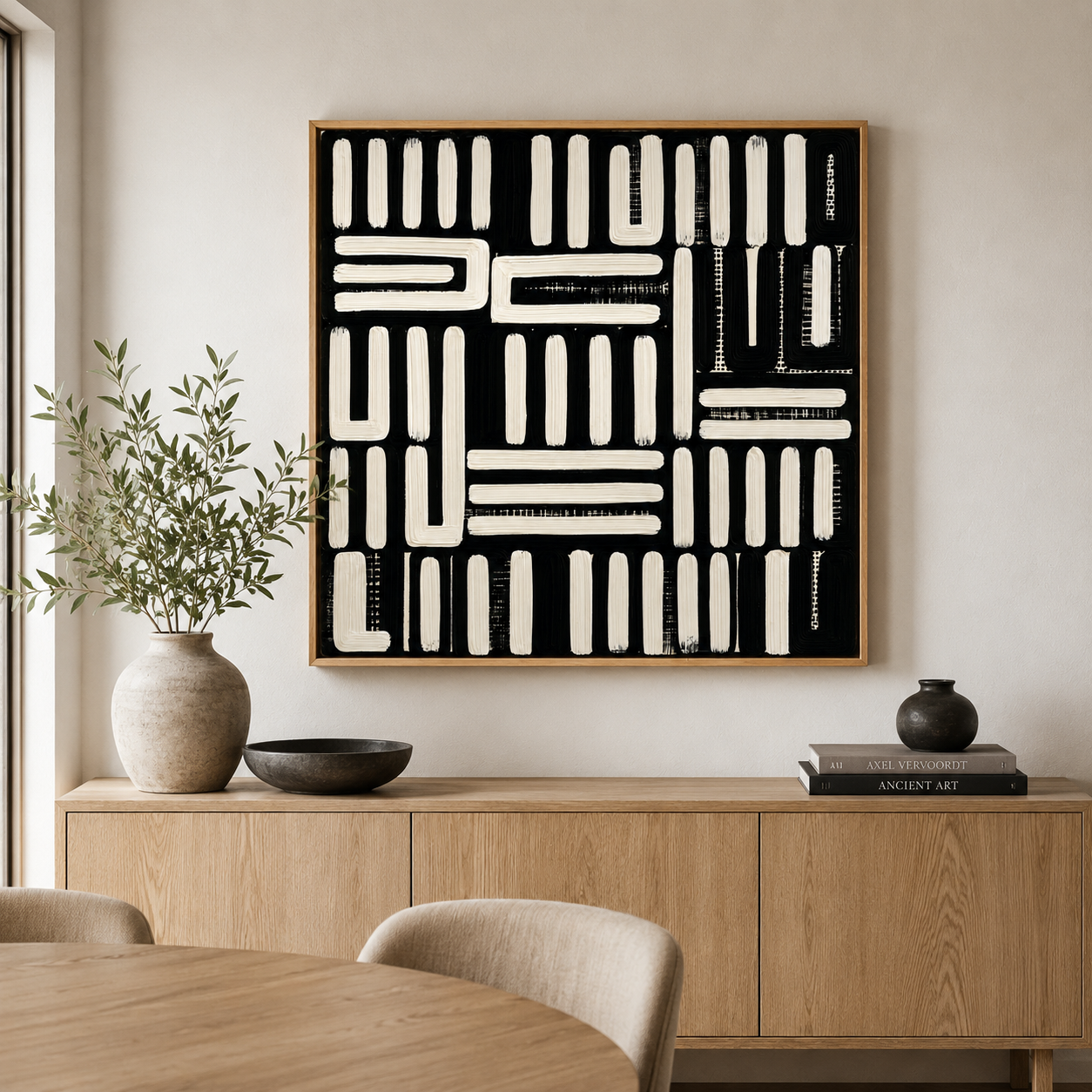 Black and Cream Abstract Wall Art Canvas Print — Cipher by Rossetti Art