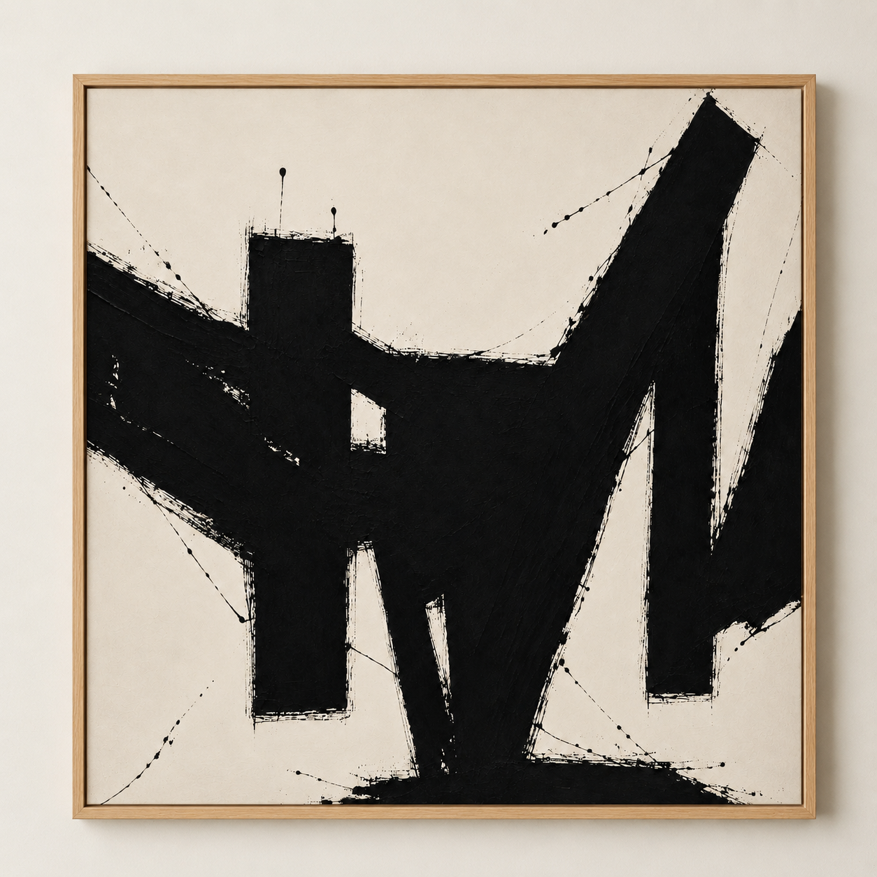 Abstract black and white canvas art in oak floater frame – You by Rossetti Art