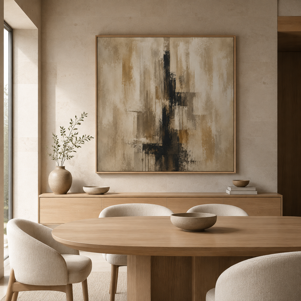 Amber Column vertical abstract wall art in an entryway with natural light