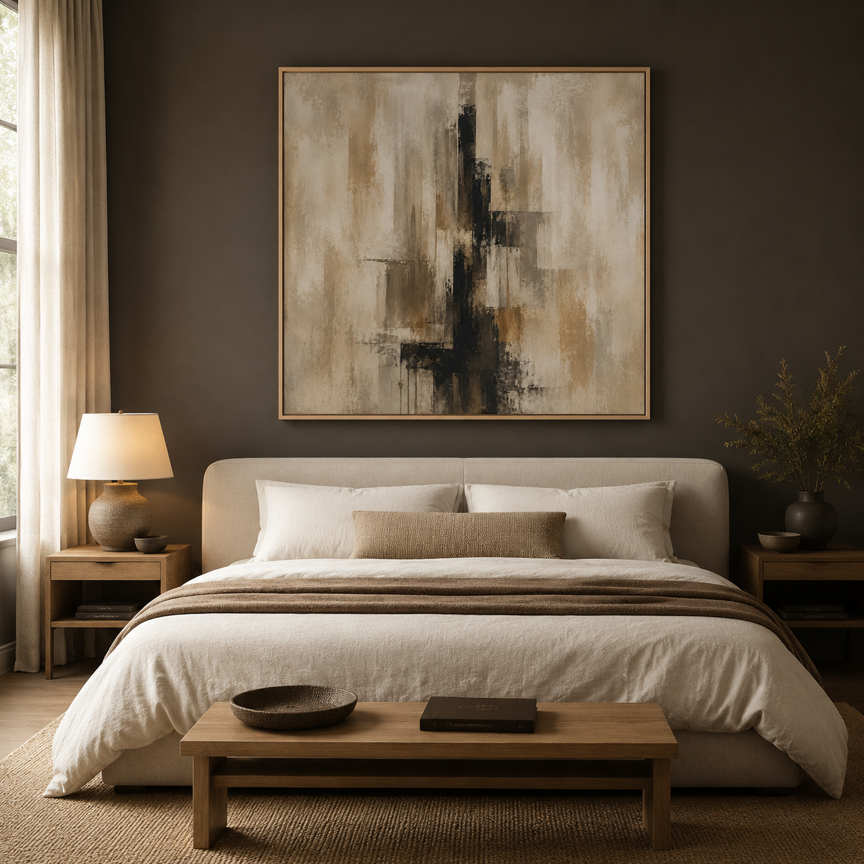 Amber Column canvas print in oak floater frame, vertical abstract wall art