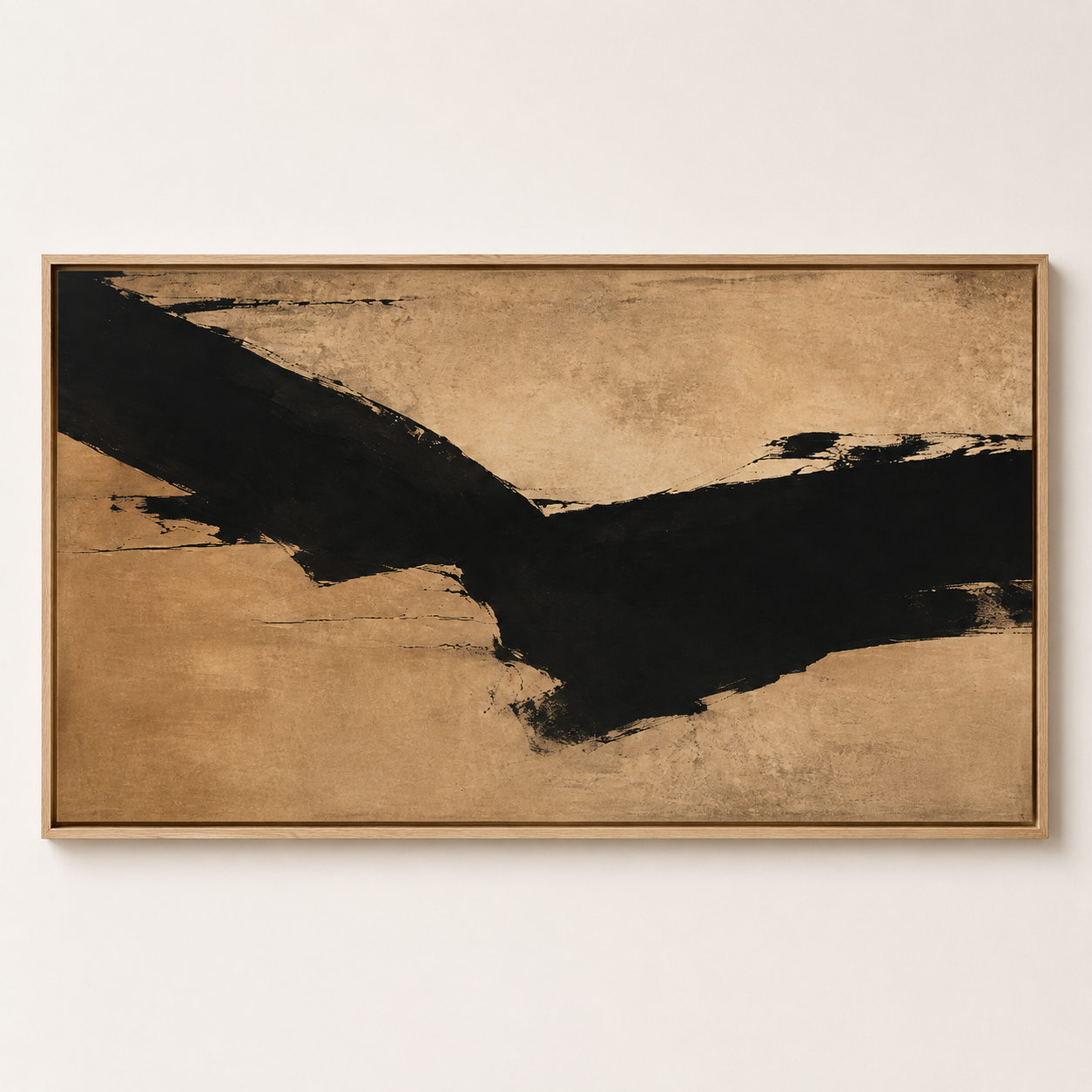 Ink Ravine black and gold abstract canvas print shown in a bedroom setting