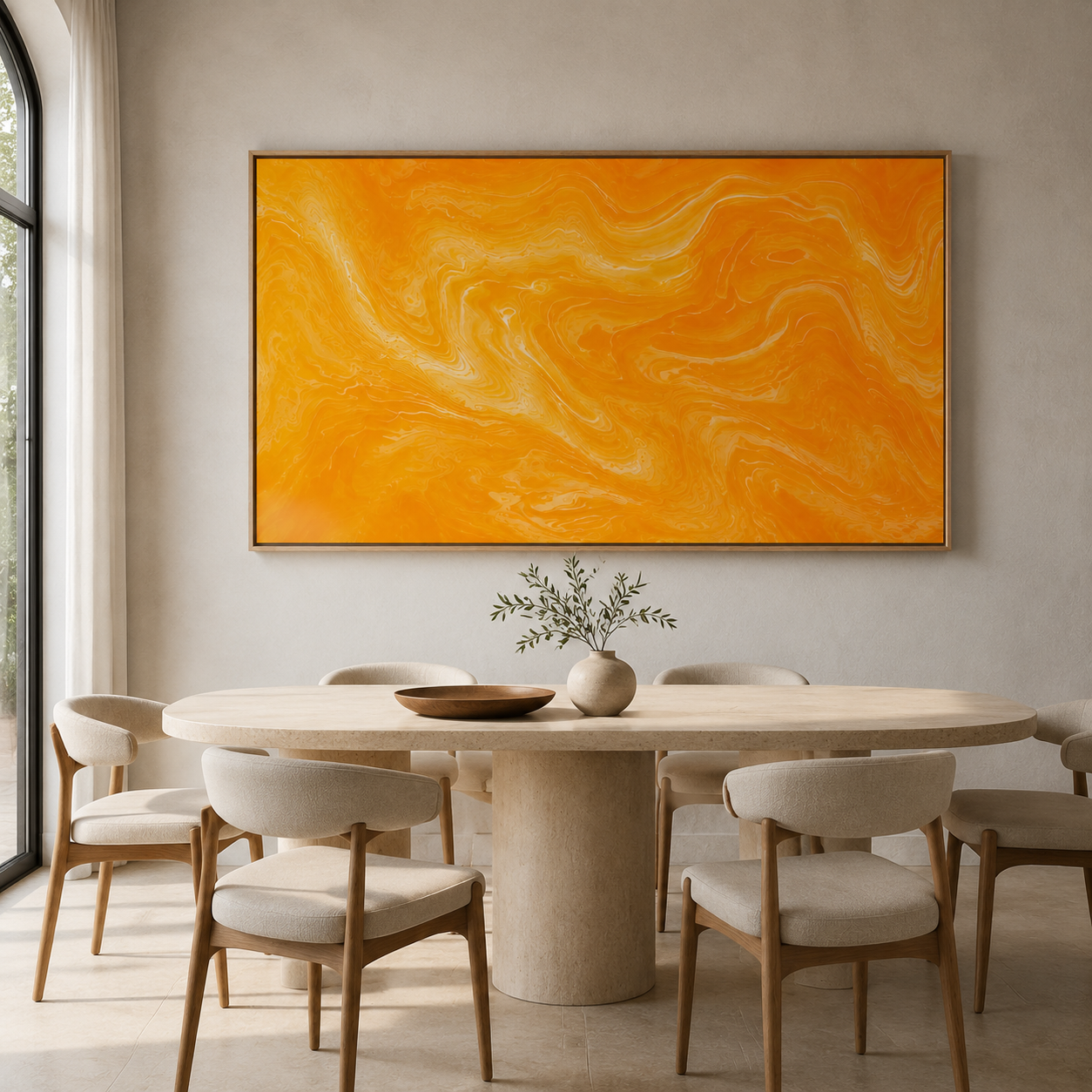 Golden Tide yellow abstract wall art displayed in a room setting – Rossetti Art