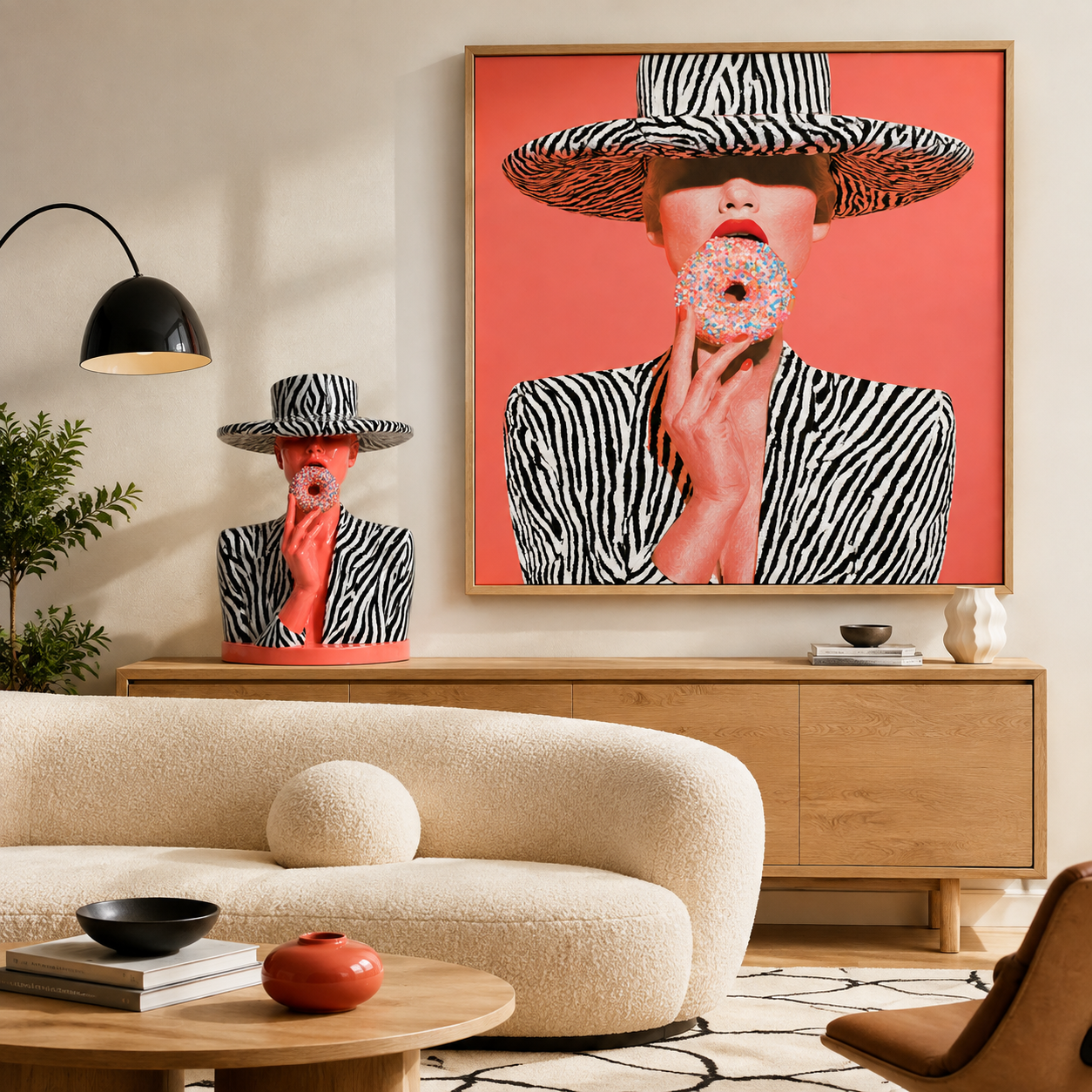 Zebra print wall art above a bedroom headboard – Glazed Safari by Rossetti Art