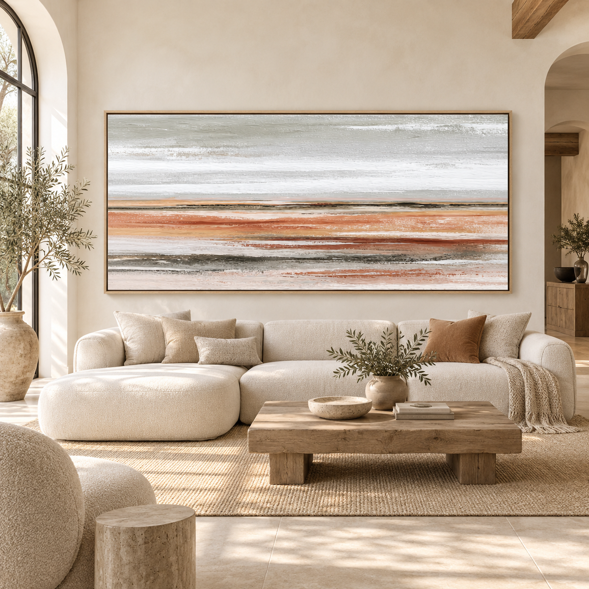 Amber Horizon original painting framed in natural oak — Rossetti Art