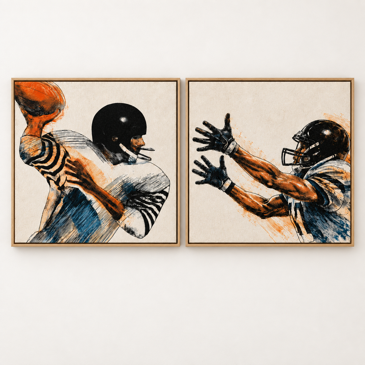 Football Wall Art Set of 2 — Gridiron Motion & The Catch canvas prints, lifestyle view 2