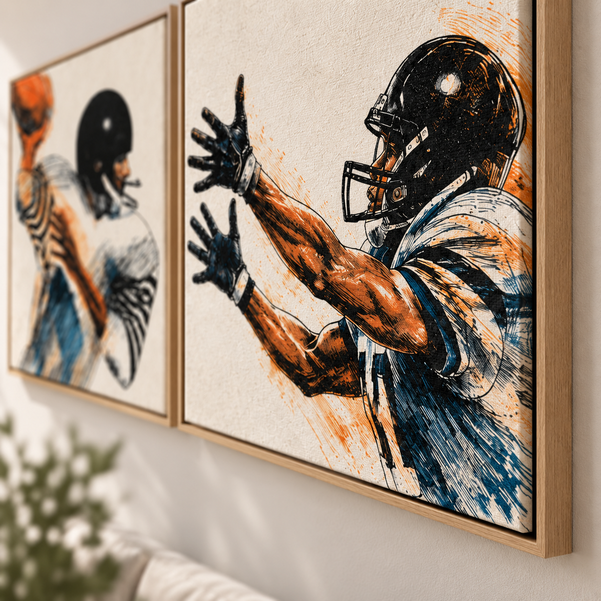 Football Wall Art Set of 2 — Gridiron Motion & The Catch canvas prints, lifestyle view 3