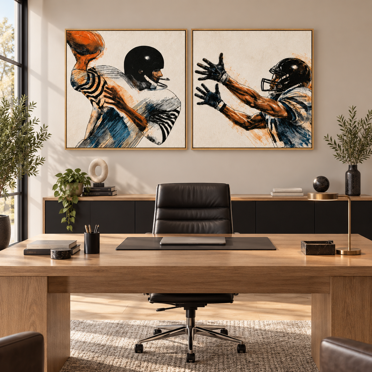 Football Wall Art Set of 2 — Gridiron Motion & The Catch canvas prints, lifestyle view 5