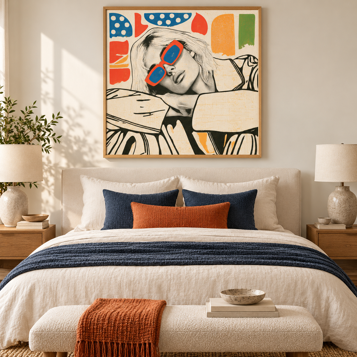 Electric Leisure retro woman canvas print framed in a modern interior