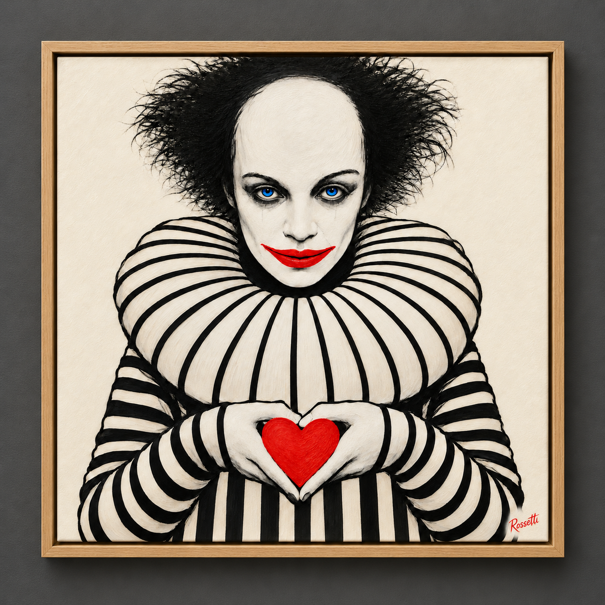 Close-up of clown canvas print colors and simulated painted texture