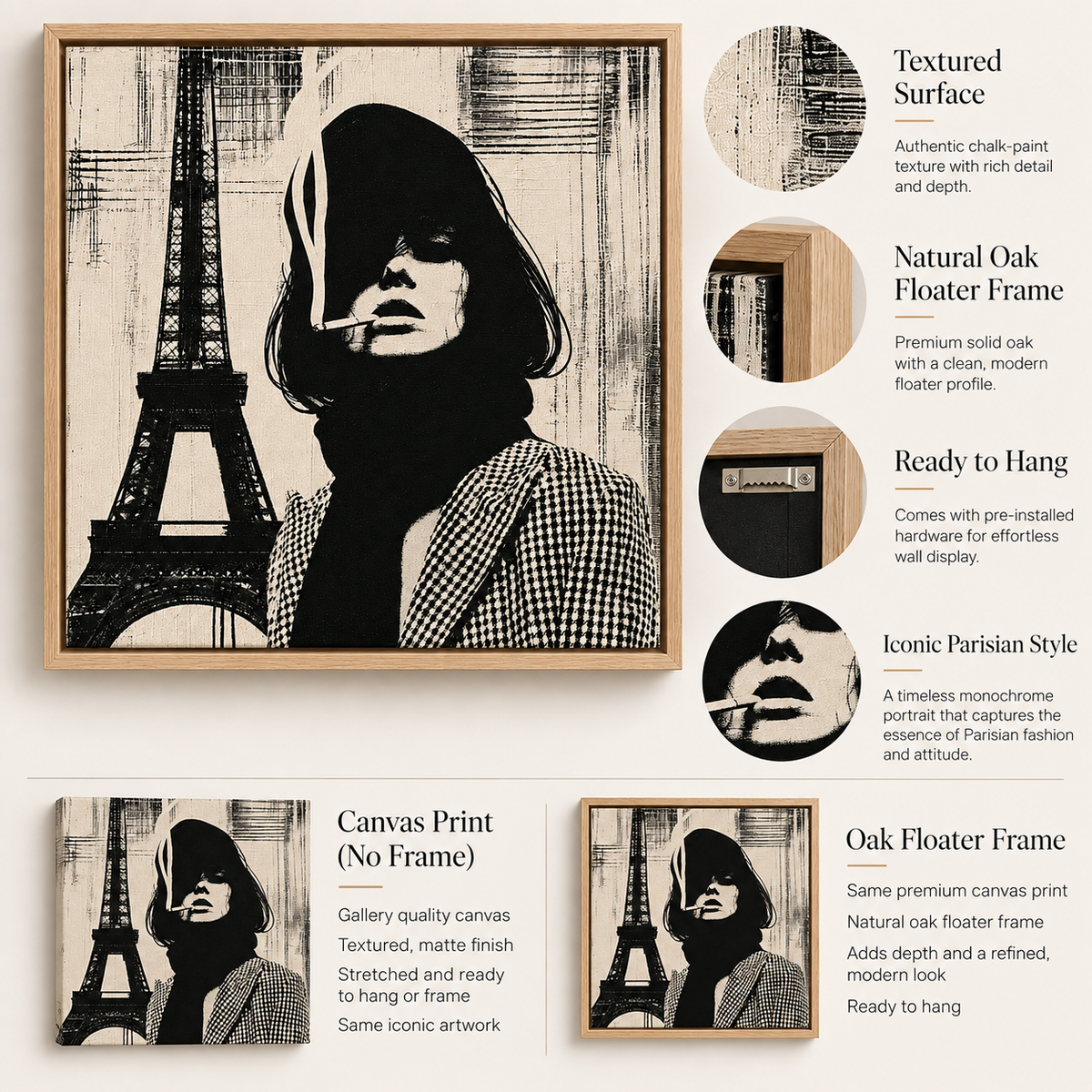 Paris Wall Art – Smoke & Steel by Rossetti Art – frame color options