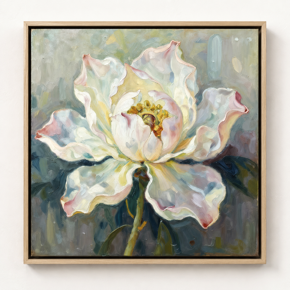 Peony painting canvas print with oak floater frame – Bloom in Bloom by Rossetti Art
