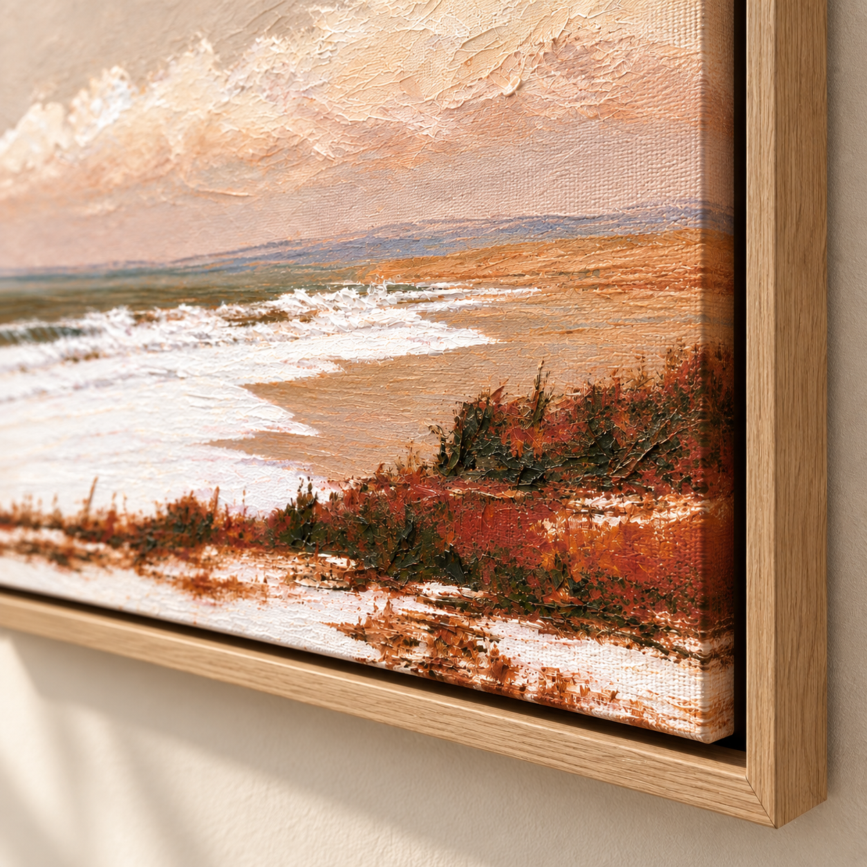 Close-up detail of Dune Light beach painting canvas texture
