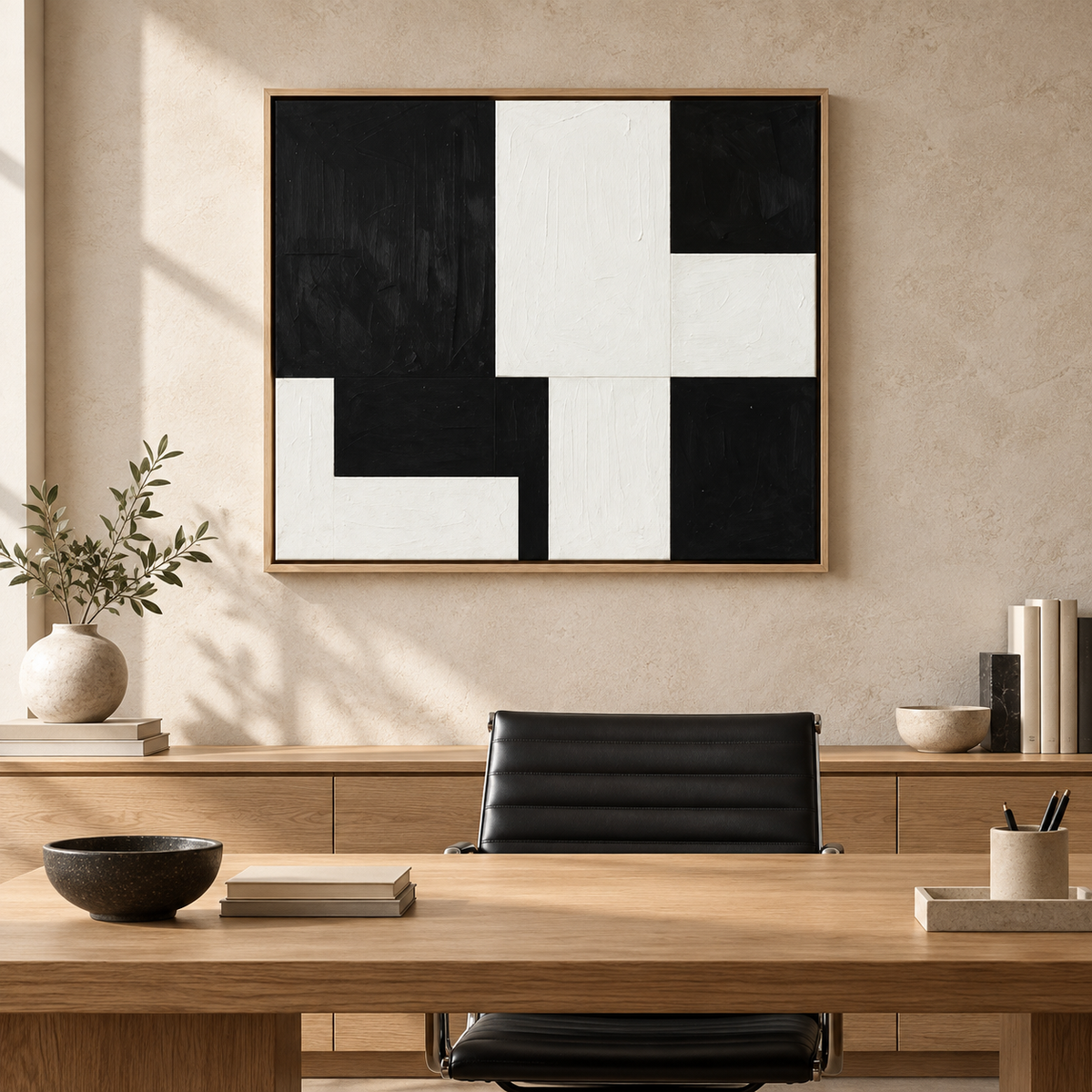Broken Grid color block painting in a home office by Rossetti Art