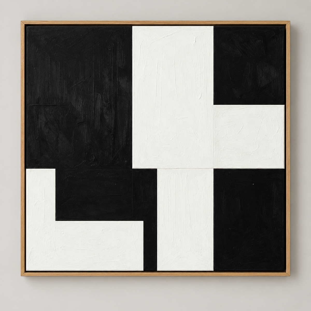 Color block painting in black and off-white – Broken Grid by Rossetti Art