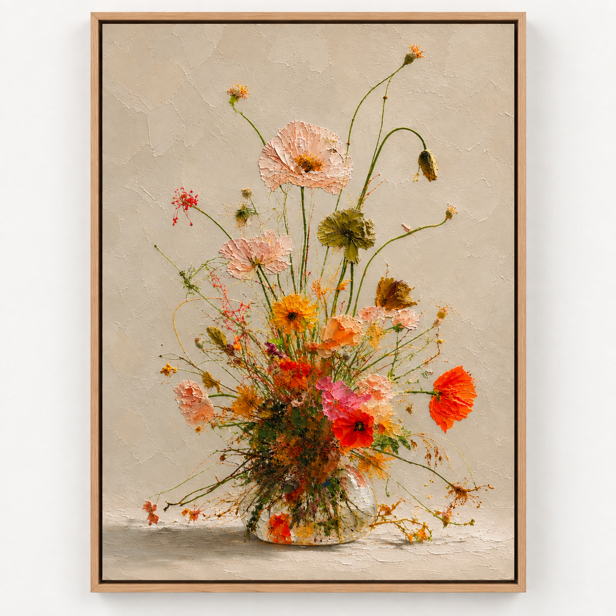 Poppy Painting — Golden Meadow, clean product shot in an oak float frame