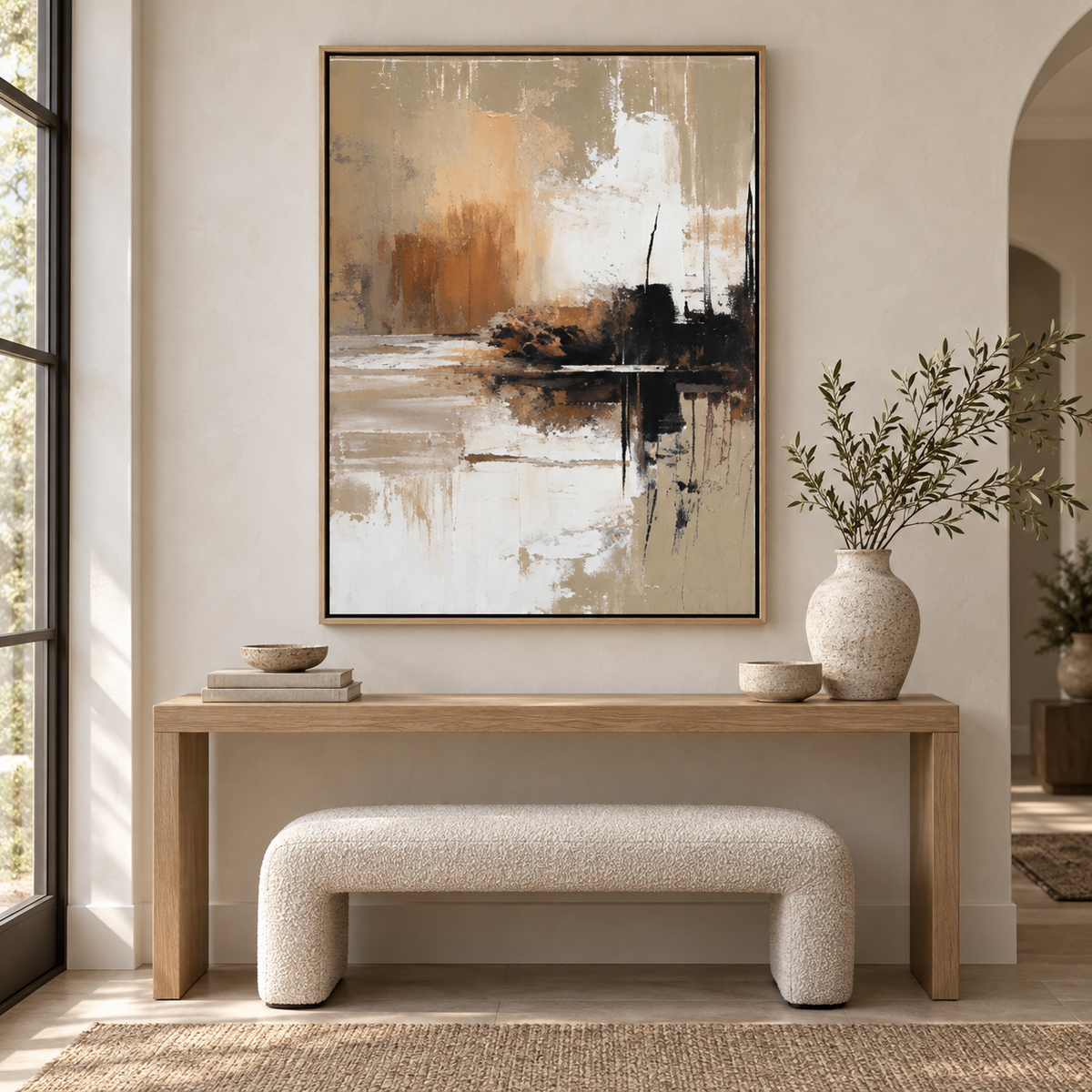 Copper Reflection painting displayed in an entryway by Rossetti Art
