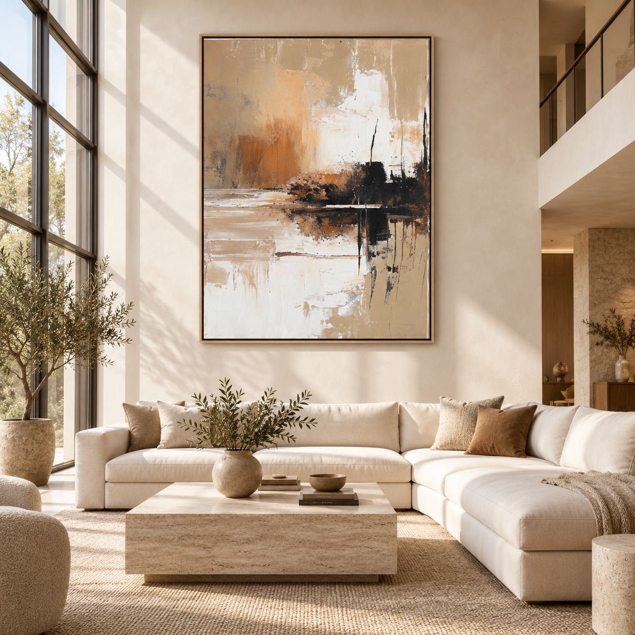 Copper Reflection painting displayed in a living room by Rossetti Art