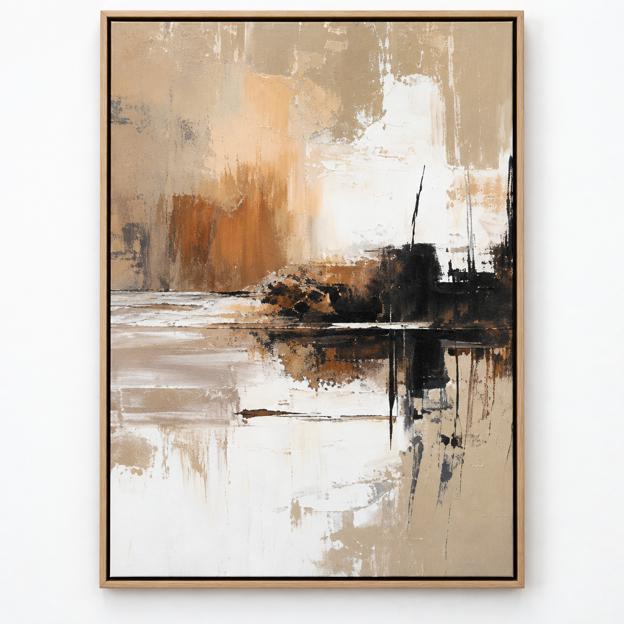 Minimalist landscape painting in cream, tan and copper – Copper Reflection by Rossetti Art