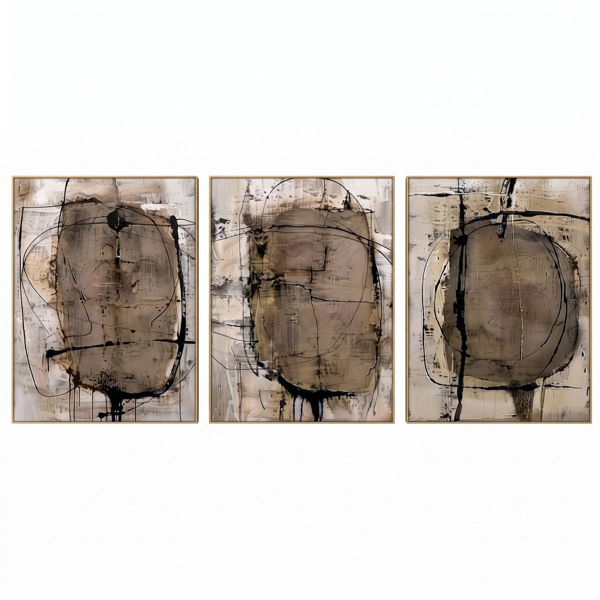 Close-up of Weathered Formations abstract painting set of 3 texture and brushwork