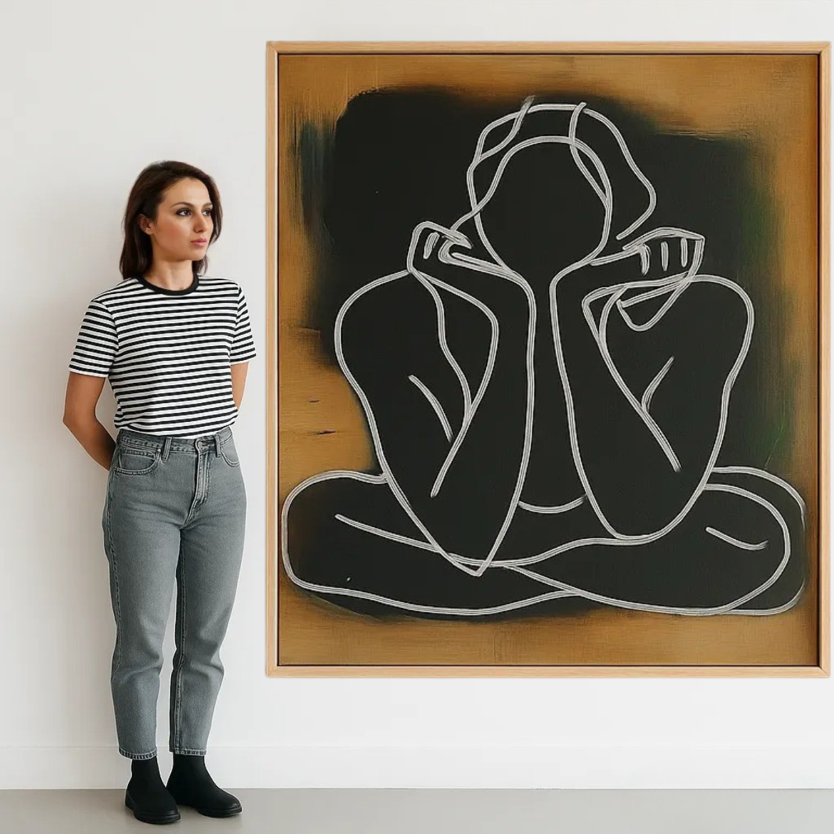 Grounded Muse – Original Meditation Art Canvas - Minimalist Yoga Figure Painting - Modern Zen Wall Decor