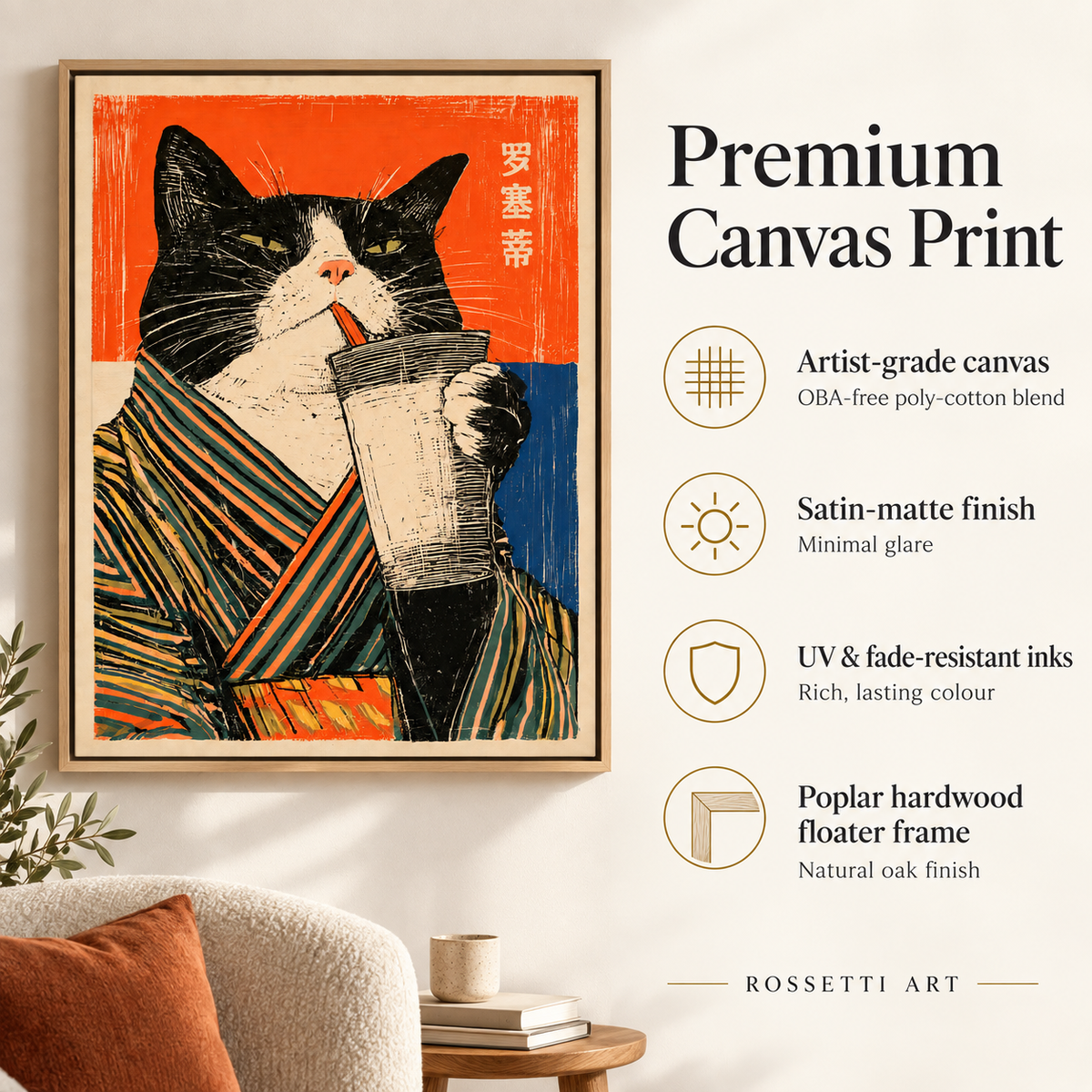 Boba Cat Canvas Print — Sunday Sip by Rossetti Art