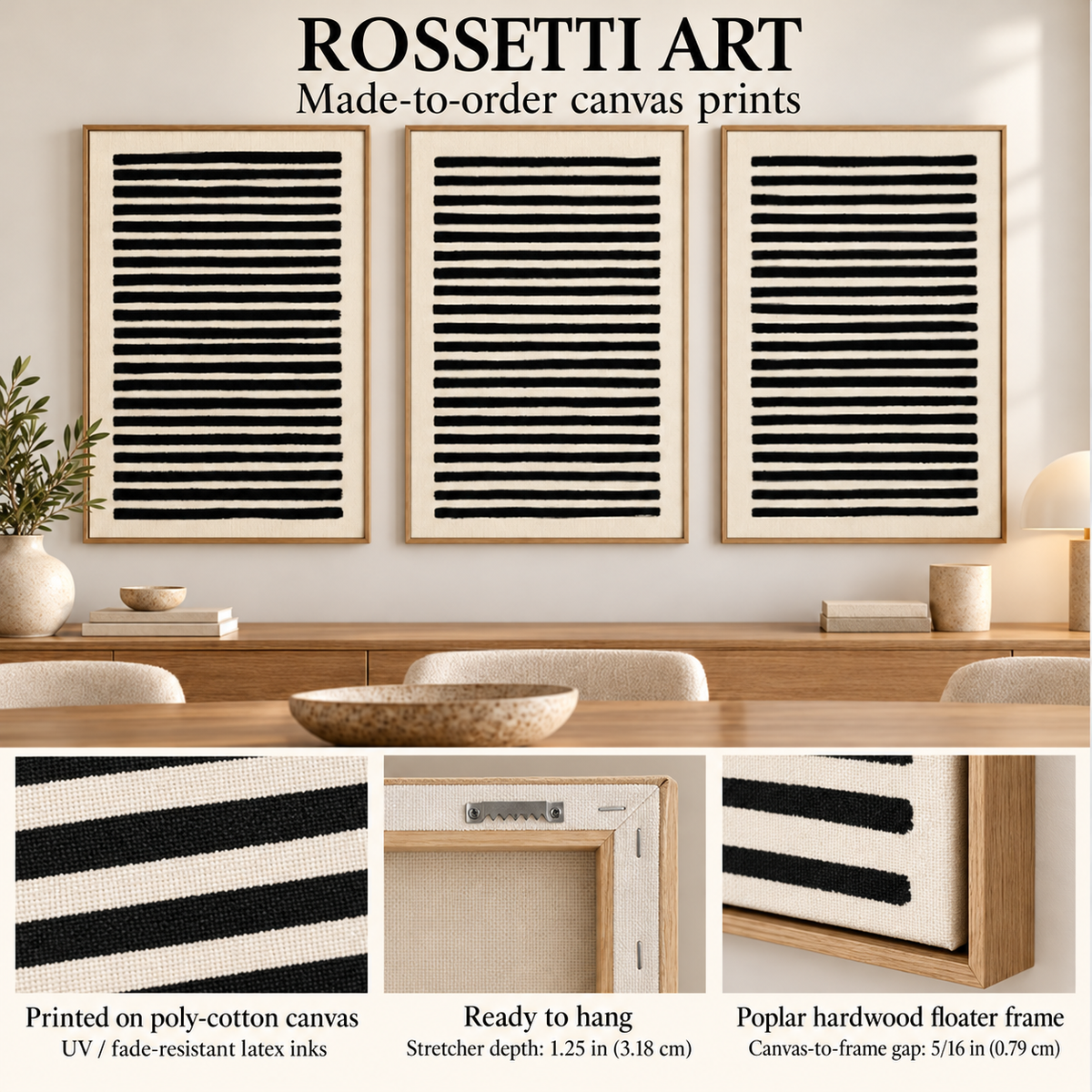 Stripe Wall Art Canvas Print Set of 3 — Ink Ledger by Rossetti Art
