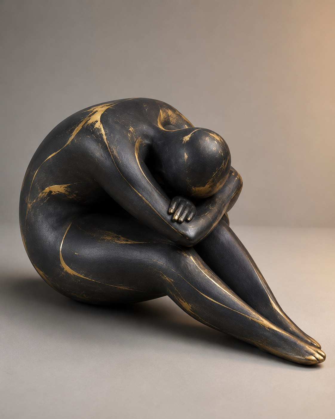 Seated Figure Sculpture Black & Gold