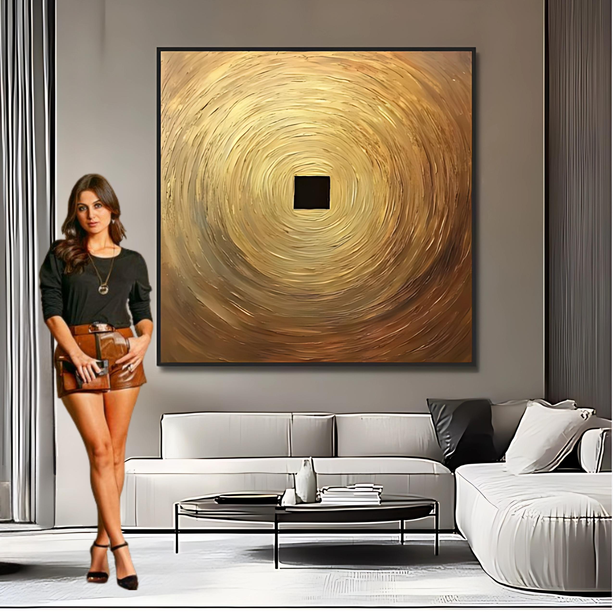 Original Painting : Gold Circle - Gold Painting on Canvas