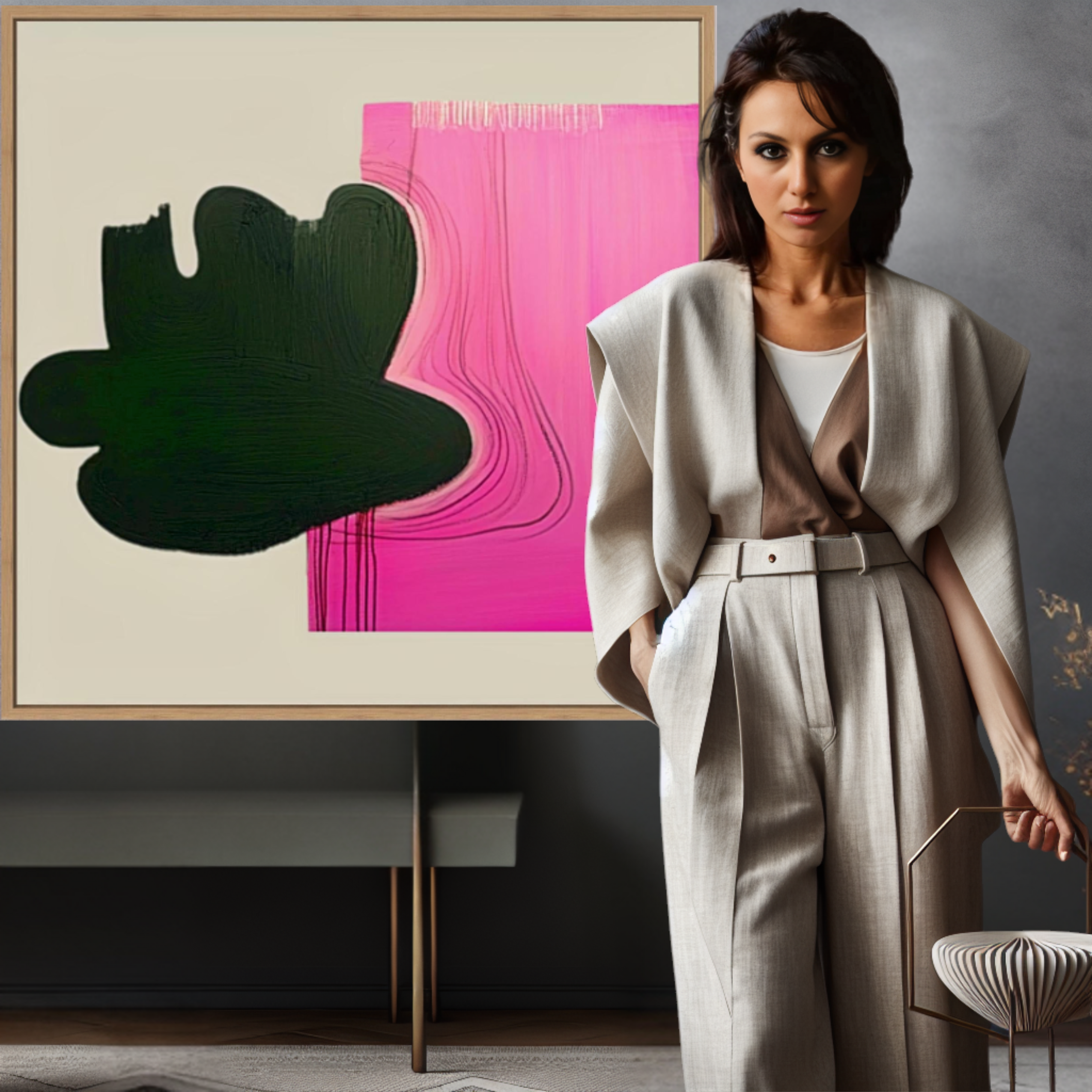 Canvas Print: Abstract Noir & Blush - Bold Modern Art